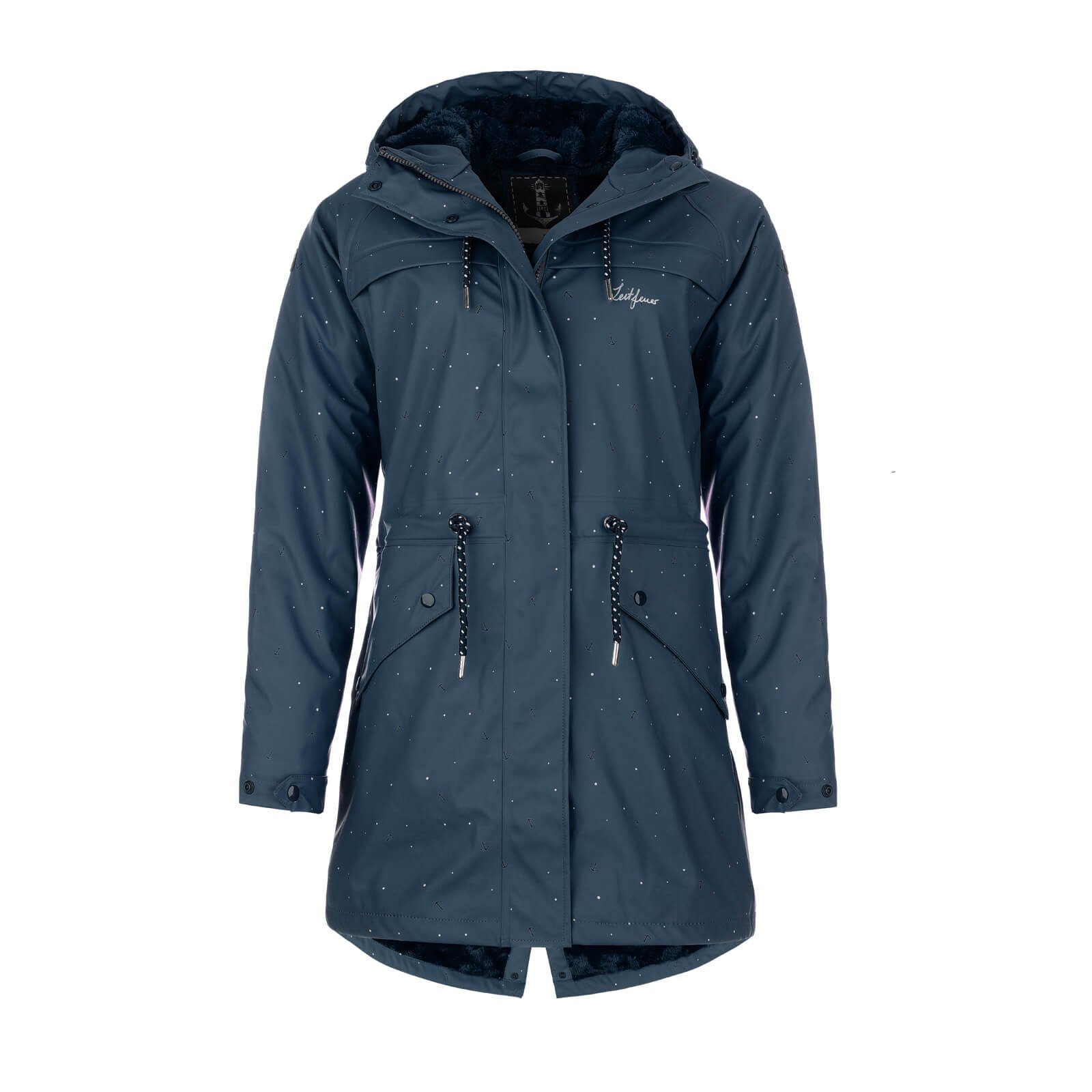 Leitfeuer Regenmantel Damen PU-Parka mit Punkte-Anker-Print günstig online kaufen