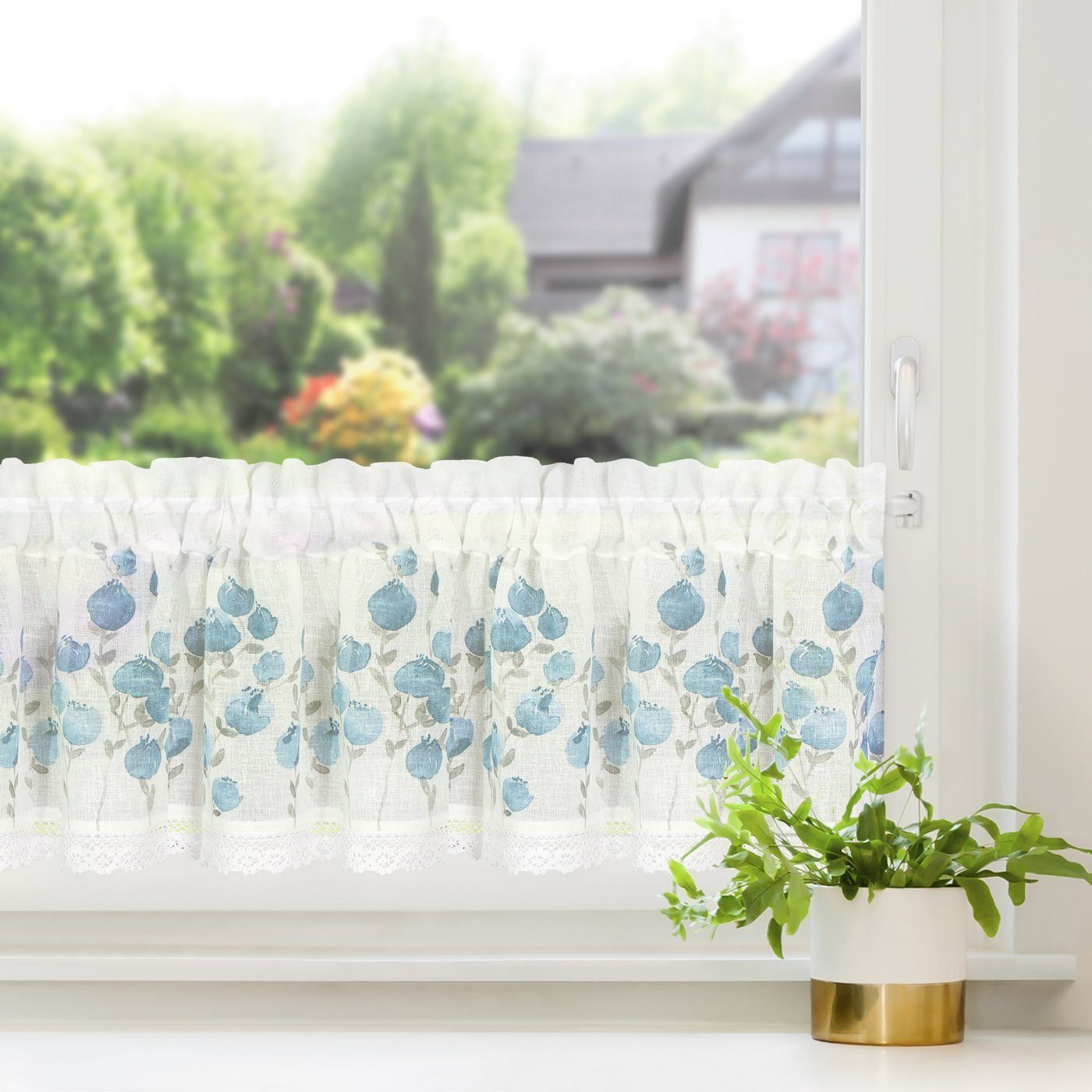 Eurofirany Scheibengardine Kurzgardine mit Blumenmuster im Landhausstil – Bild 4 von 4
