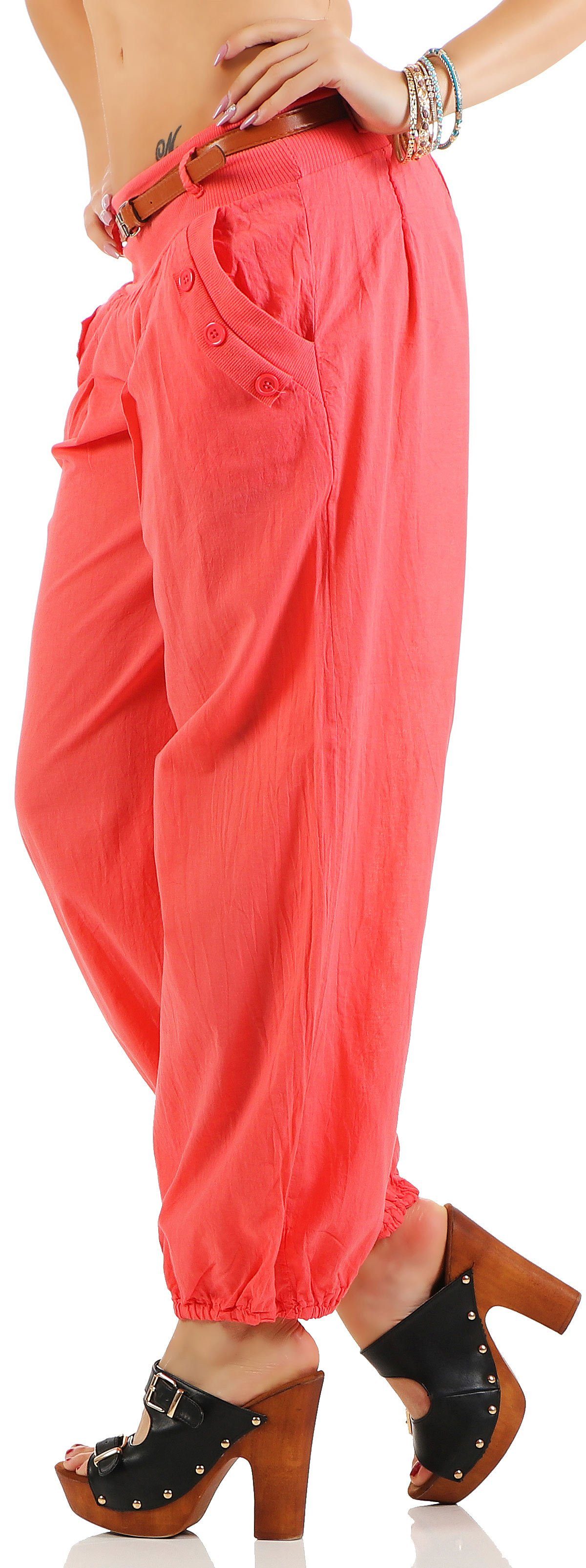 malito more than fashion Haremshose malito Damen Chino Hose in Uni Farben, Freizeithose mit Gürtel, Sommerhose mit Gürtel