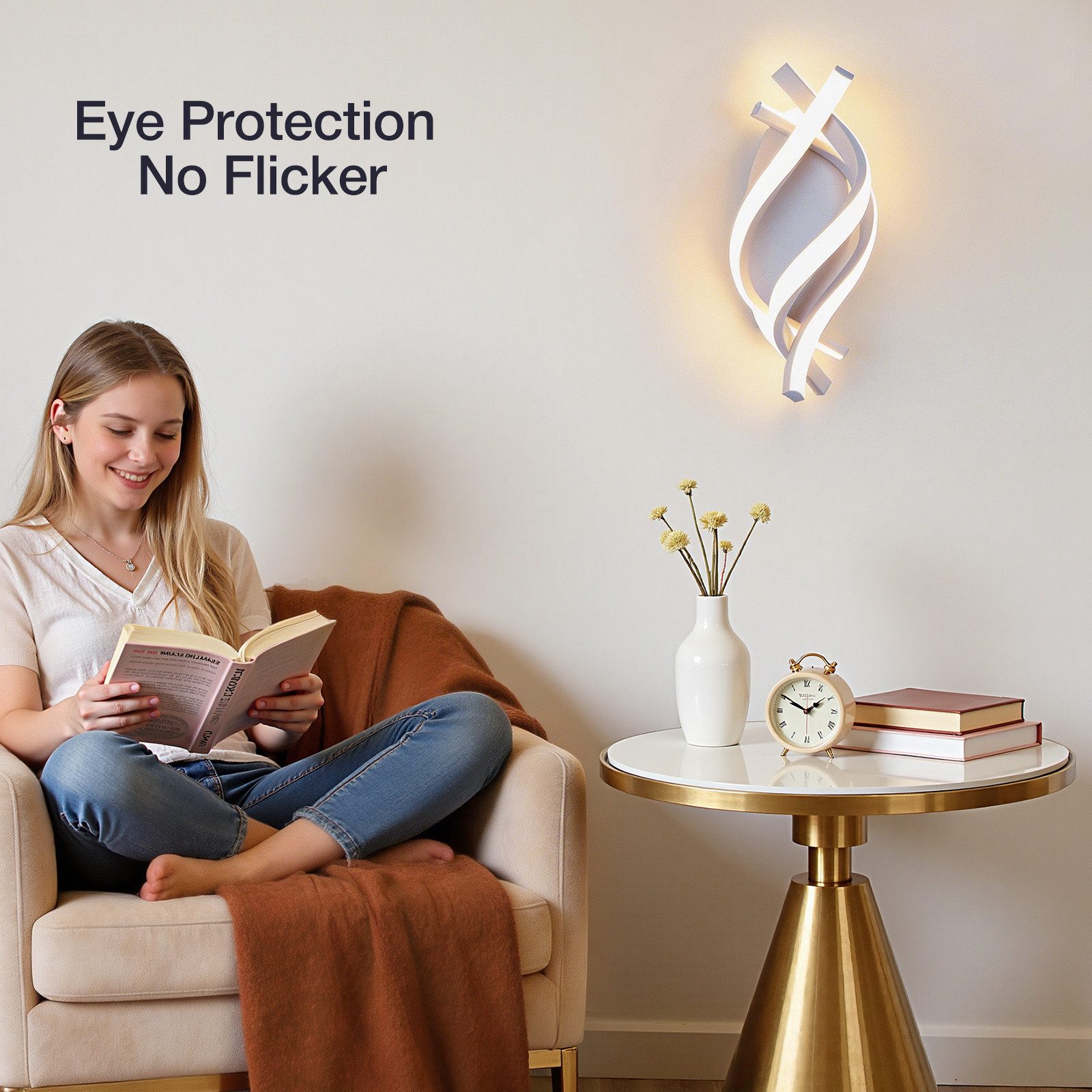 BlingBin LED Wandleuchte Wandlampe Innen 21W 3360LM für Schlafzimmer, Warmweiß, 3000K, LED fest integriert, Warmweiß, gebogene Design Wandlicht für Wohnzimmer Treppenhaus Flur