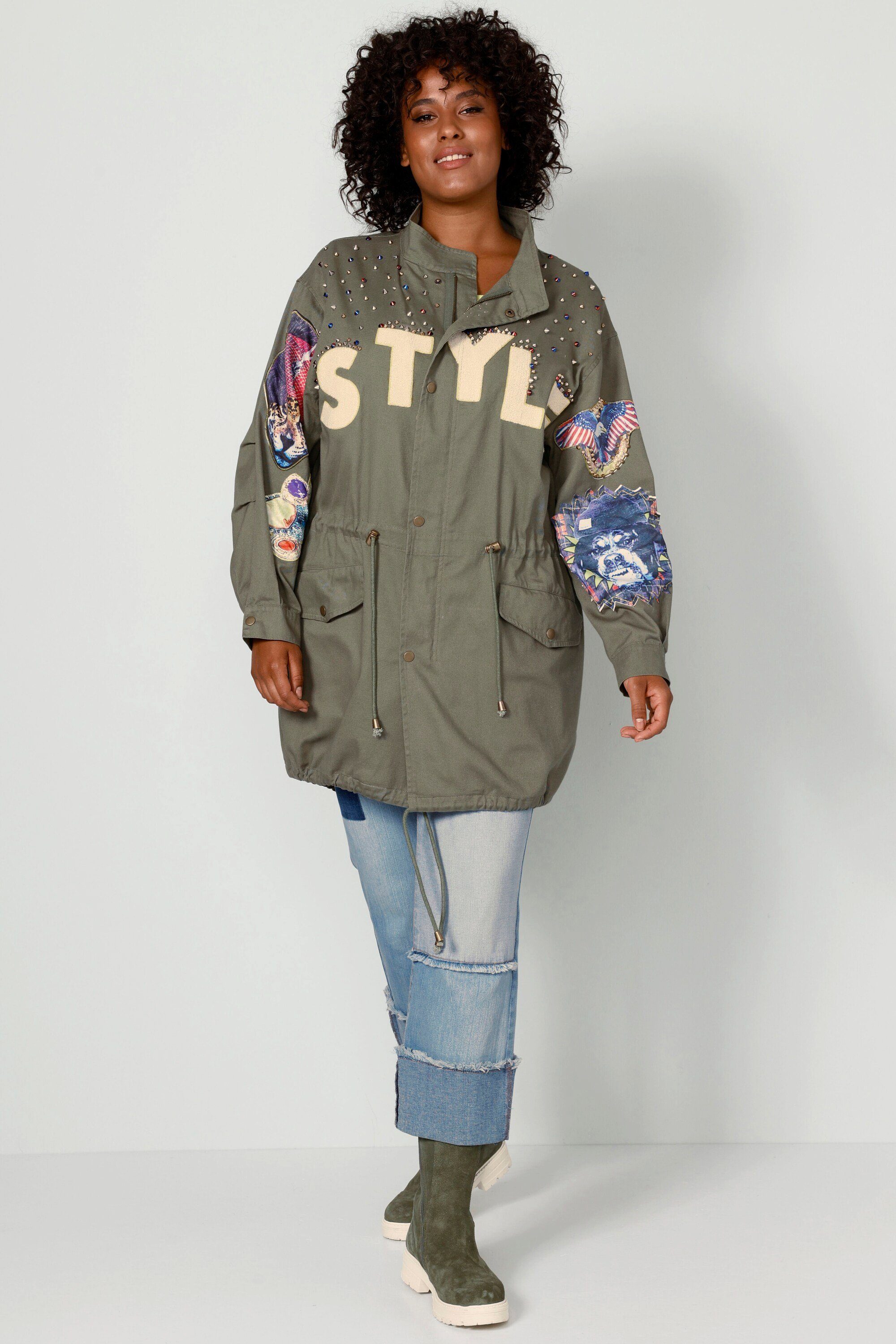 Angel of Style Parka Parka oversized Applikationen Stehkragen Zipper