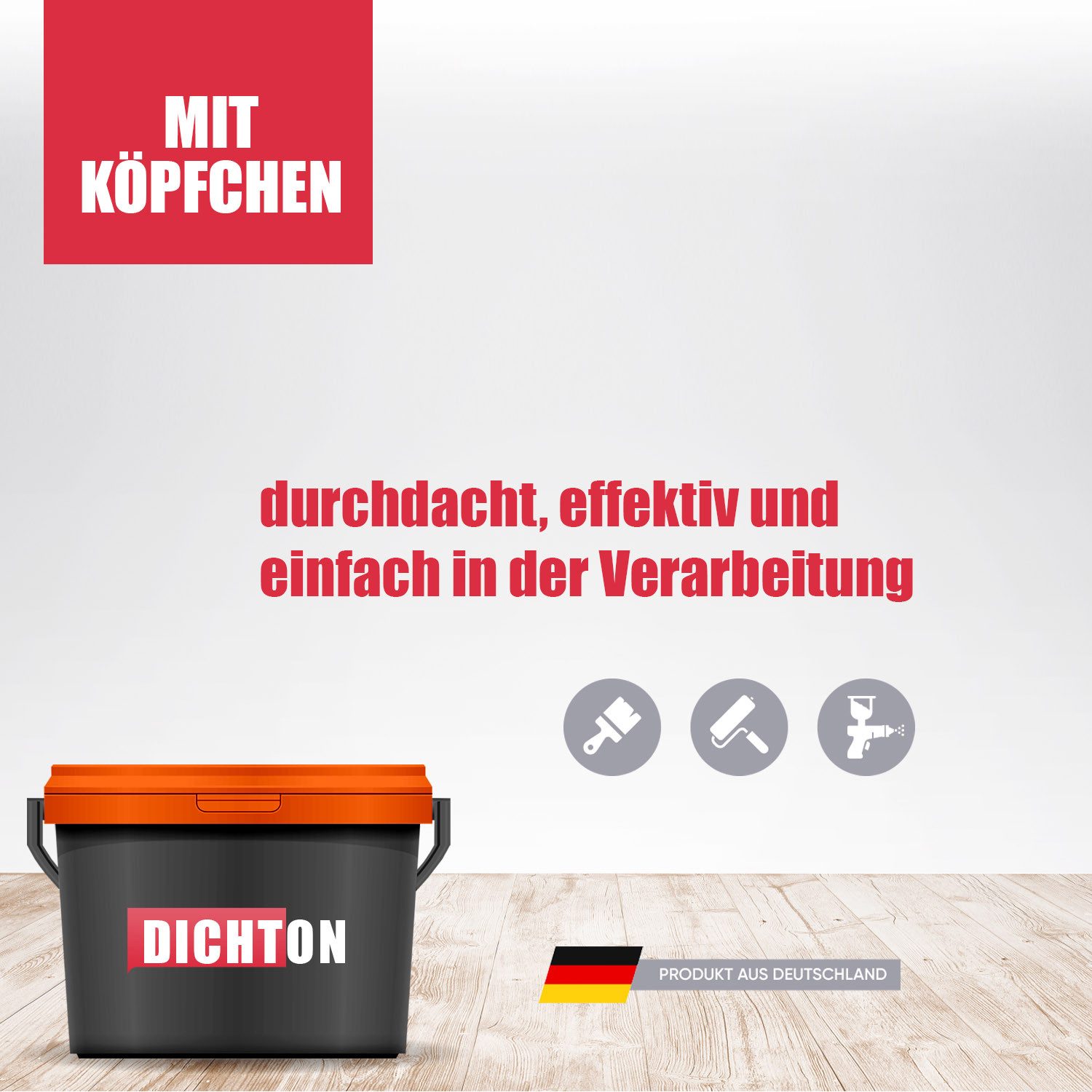 DICHTON Feuchtraumfarbe D.42W Bad & Küchenfarbe matt weiß oder tönbar, mattglanz weiß, Wandfarbe abwaschbar Innenfarbe – Bild 5 von 5