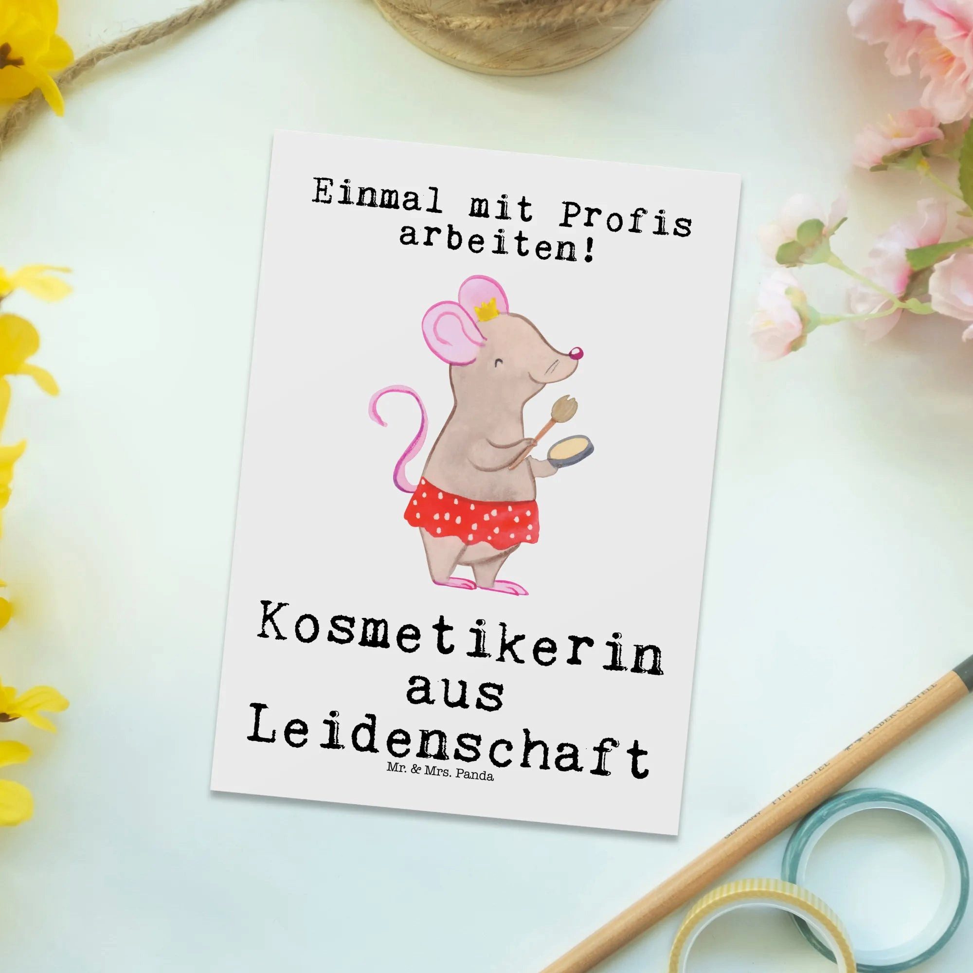 Thumbnail - Mr. & Mrs. Panda Postkarte Kosmetikerin Leidenschaft - Weiß - Geschenk, Eröffnung, Ansichtskarte, Witzige Sprüche