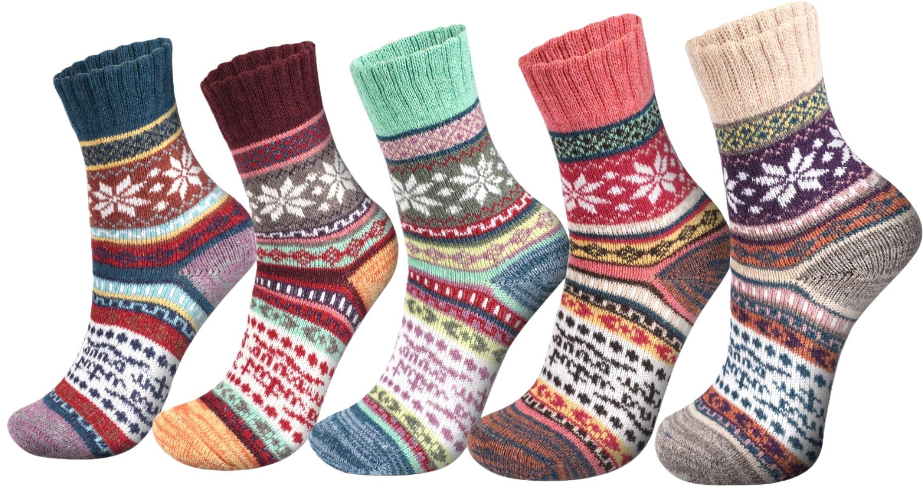 FOUORTUNATE-BEE Thermosocken Warme Weihnachts-Geschenksocken für Damen (5-Paar) Dicke Kuschelsocken als gemütliches Damen-Weihnachtsgeschenk