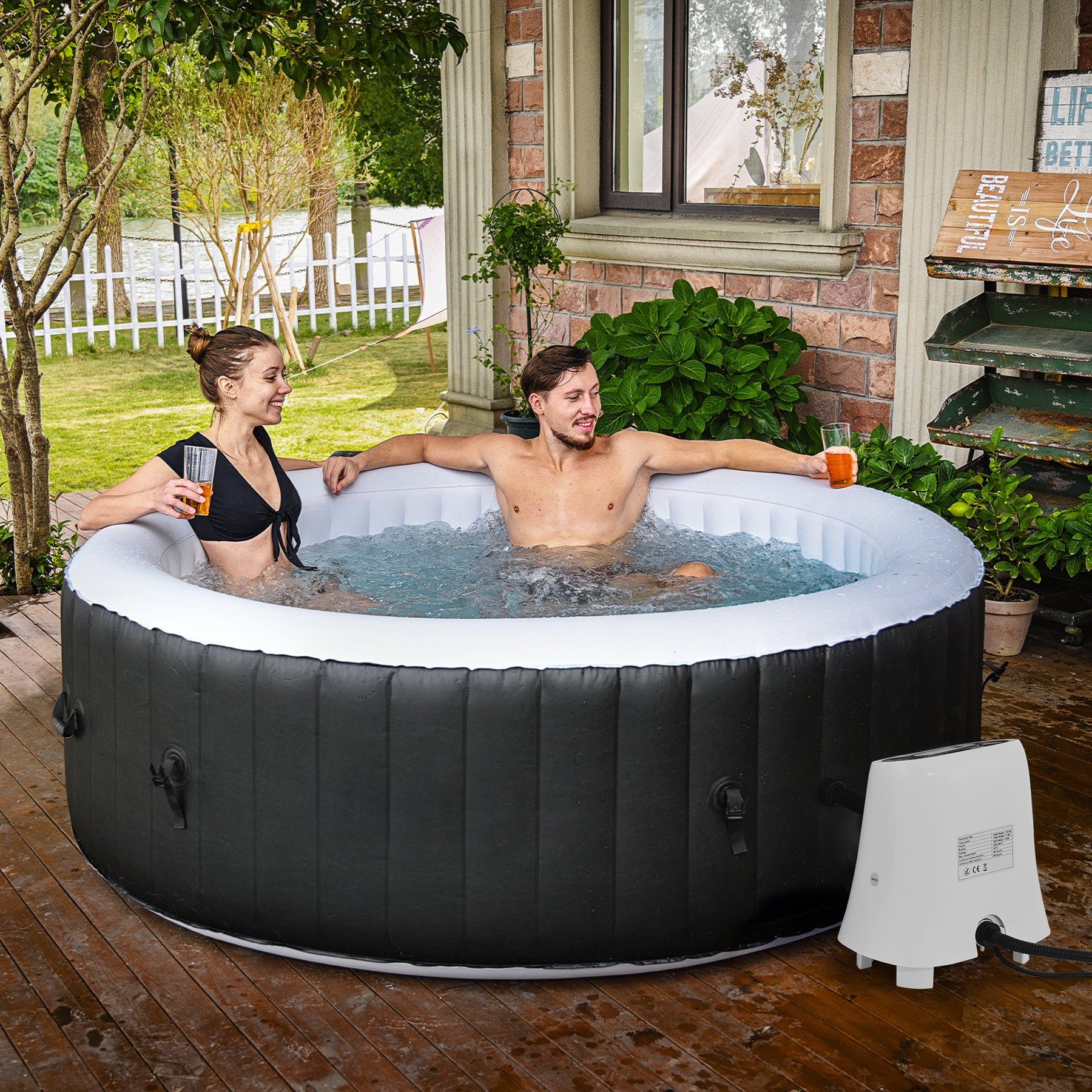 Crenex Whirlpool, Whirlpool aufblasbar für 6 Personen Outdoor Pool Heizung  1000 Liter mit Außen Luftpumpe Bubble Spa & Wellness Massage Schwarz online  kaufen | OTTO