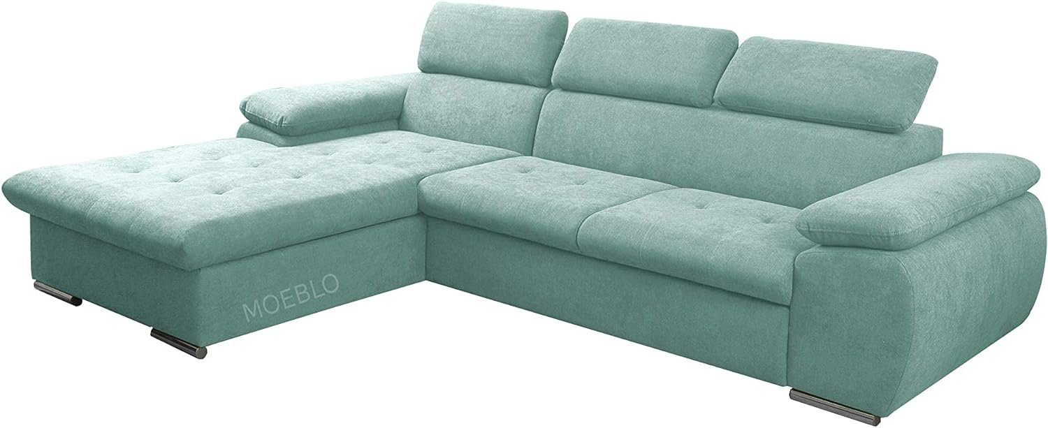 MOEBLO Ecksofa Nilux, Sofa Couch L-Form Polsterecke für Wohnzimmer, Schlafsofa Sofagarnitur Wohnlandschaft, mit Bettkasten und Schlaffunktion Mintgrün (AVRA 11)