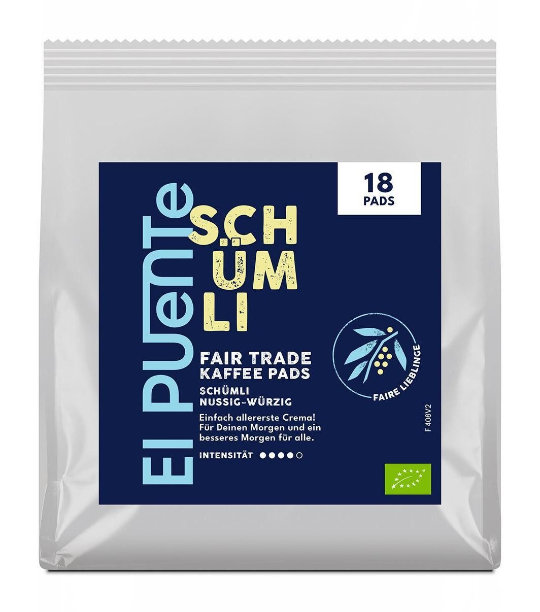 El Puente Kaffee Schümli - Bio-Kaffeepads 18 Pads, Fair Trade, Vegan, Bio, Handmade