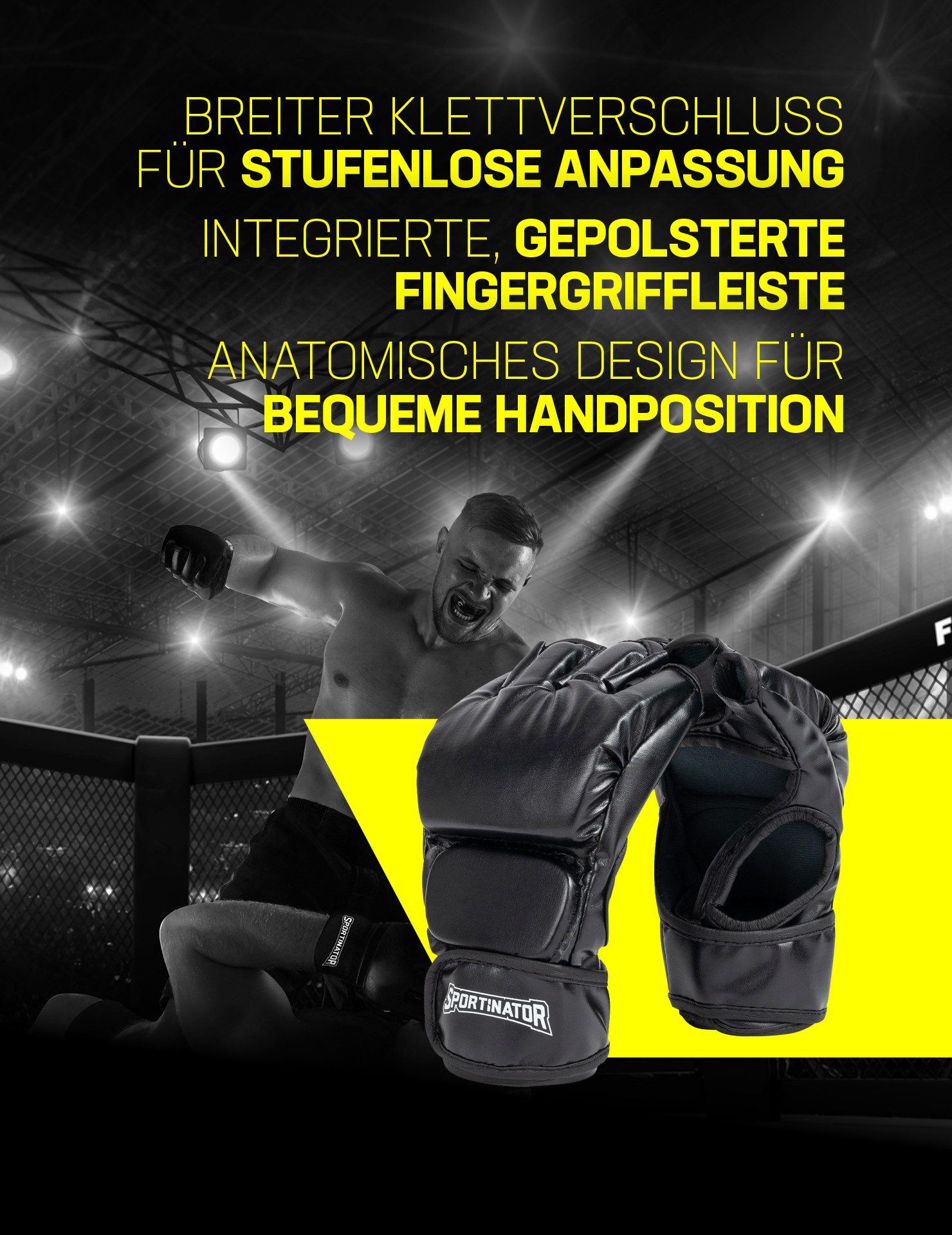 Sportinator MMA-Handschuhe "Beast" MMA Kampfsport Handschuhe, integrierte, gepolsterte Fingergriffleiste