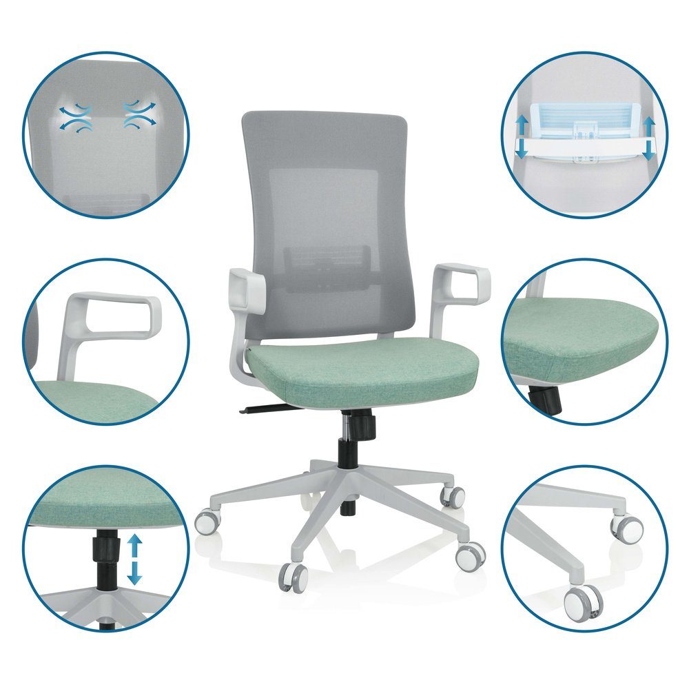 hjh OFFICE Drehstuhl Home Bürostuhl ergonomisch Office Grau/Blau St), WM COMFIO (1 Stoff/Netzstoff Schreibtischstuhl
