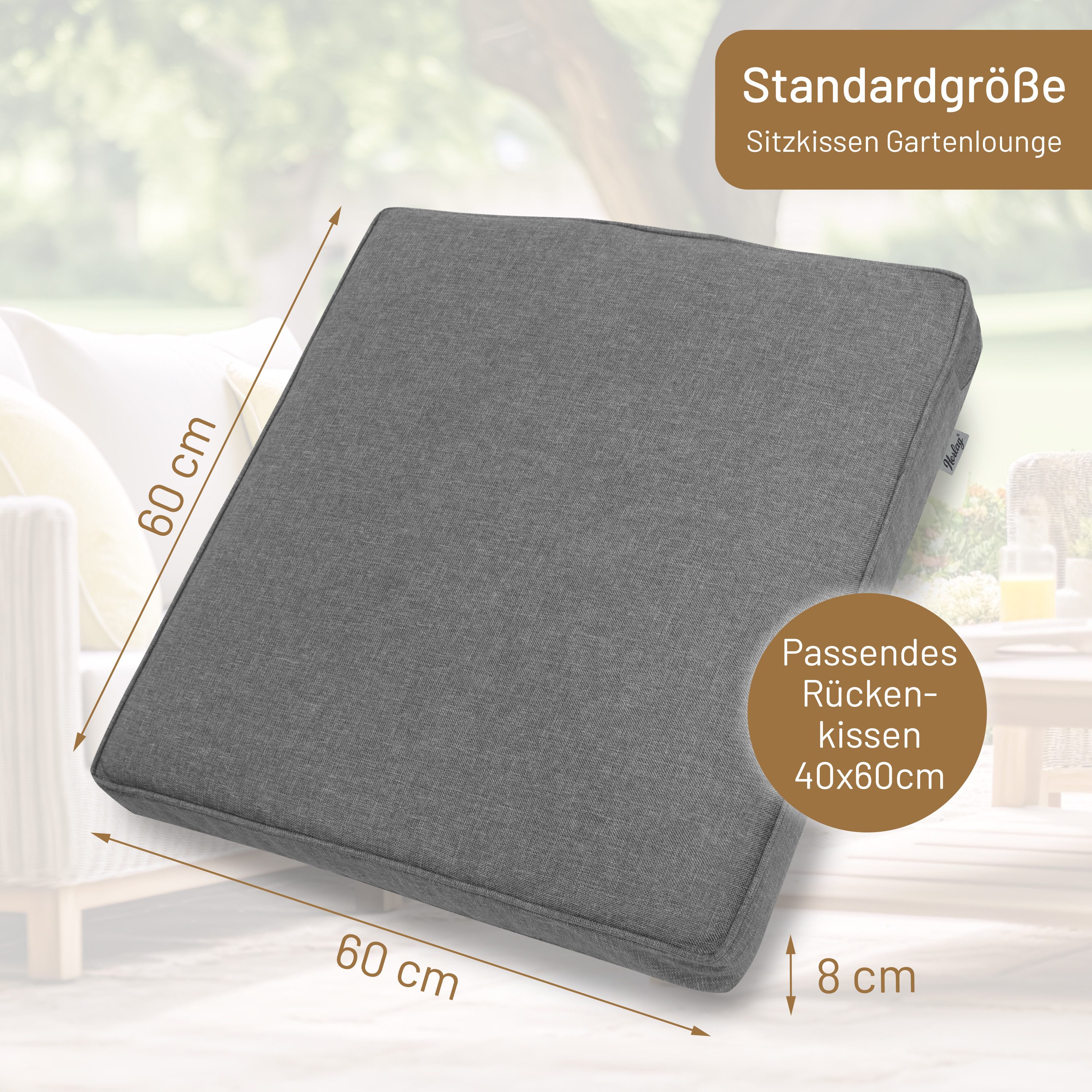 Herlag Stuhlkissen Sunny, Outdoor Loungekissen Gartenlounge Rattanmöbel Wetterfest
