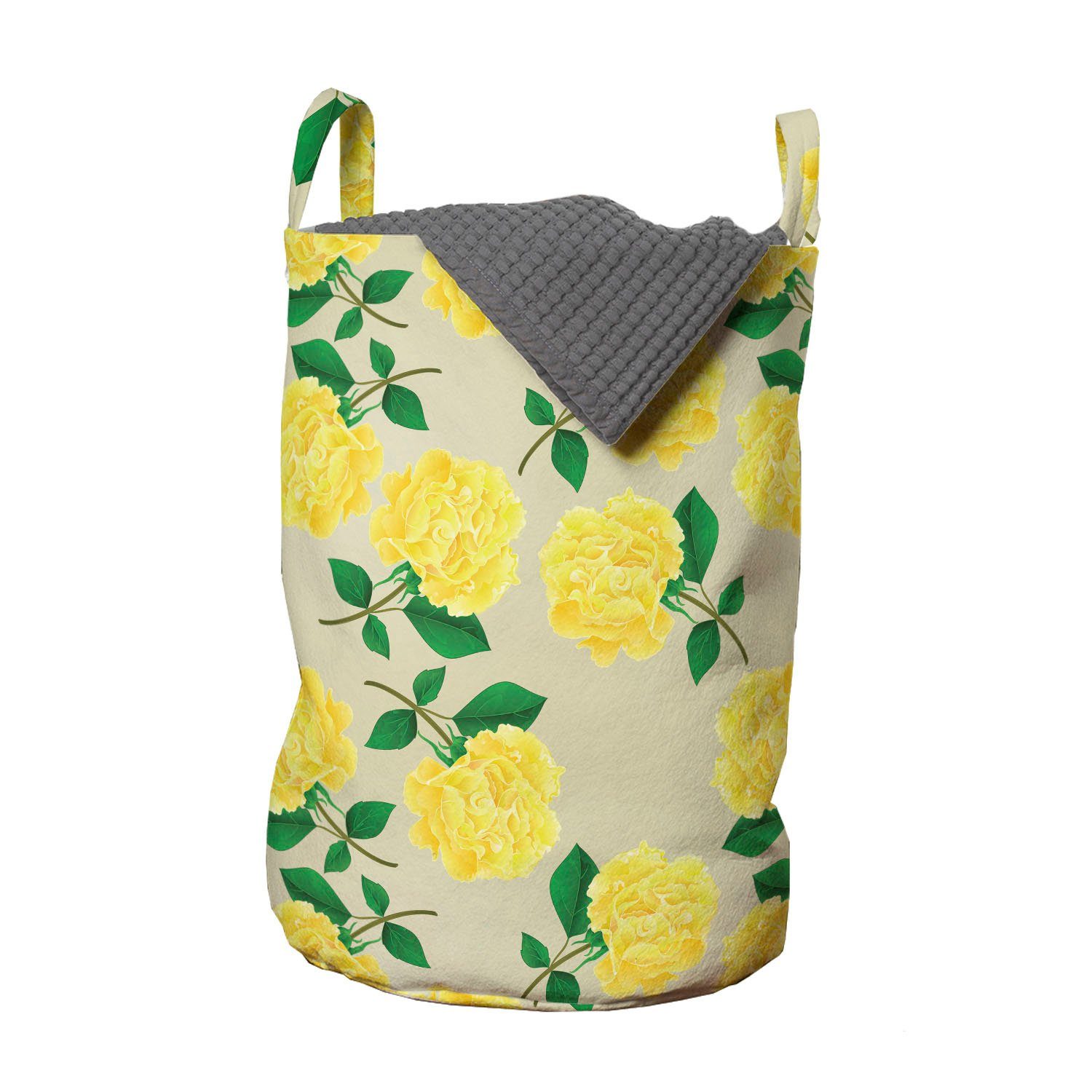 Abakuhaus Wäschesäckchen Wäschekorb mit Griffen Kordelzugverschluss für Waschsalons, Blumen Yellow Gewürznelken mit Niederlassungen