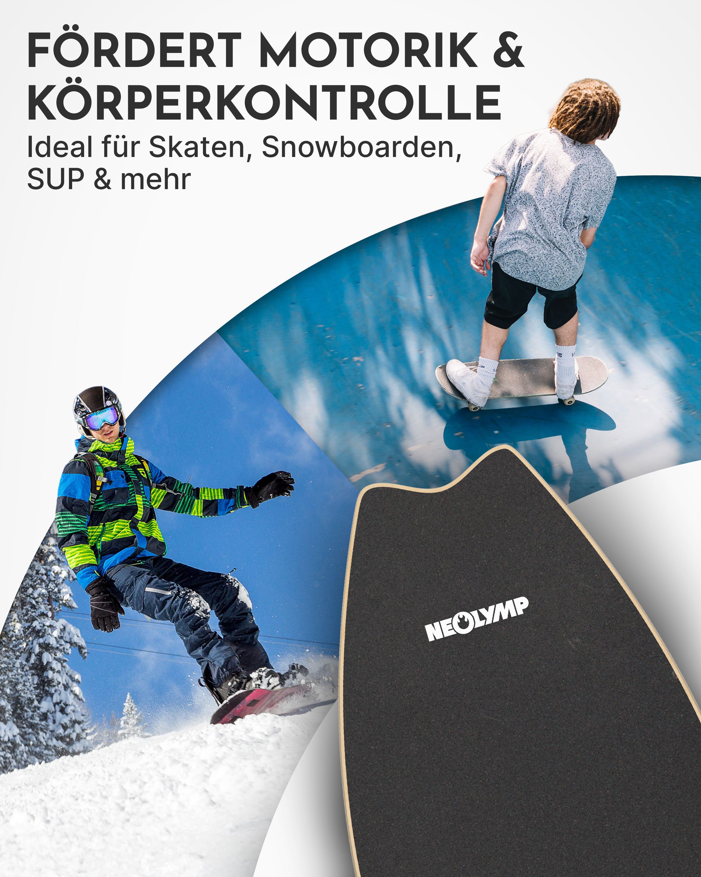 NEOLYMP Balanceboard Balance Board Holz – Gleichgewichtstrainer für Erwachsene & Kinder, Wackelbrett rutschfest & bis 210 kg belastbar – 7 Schwierigkeitsstufen