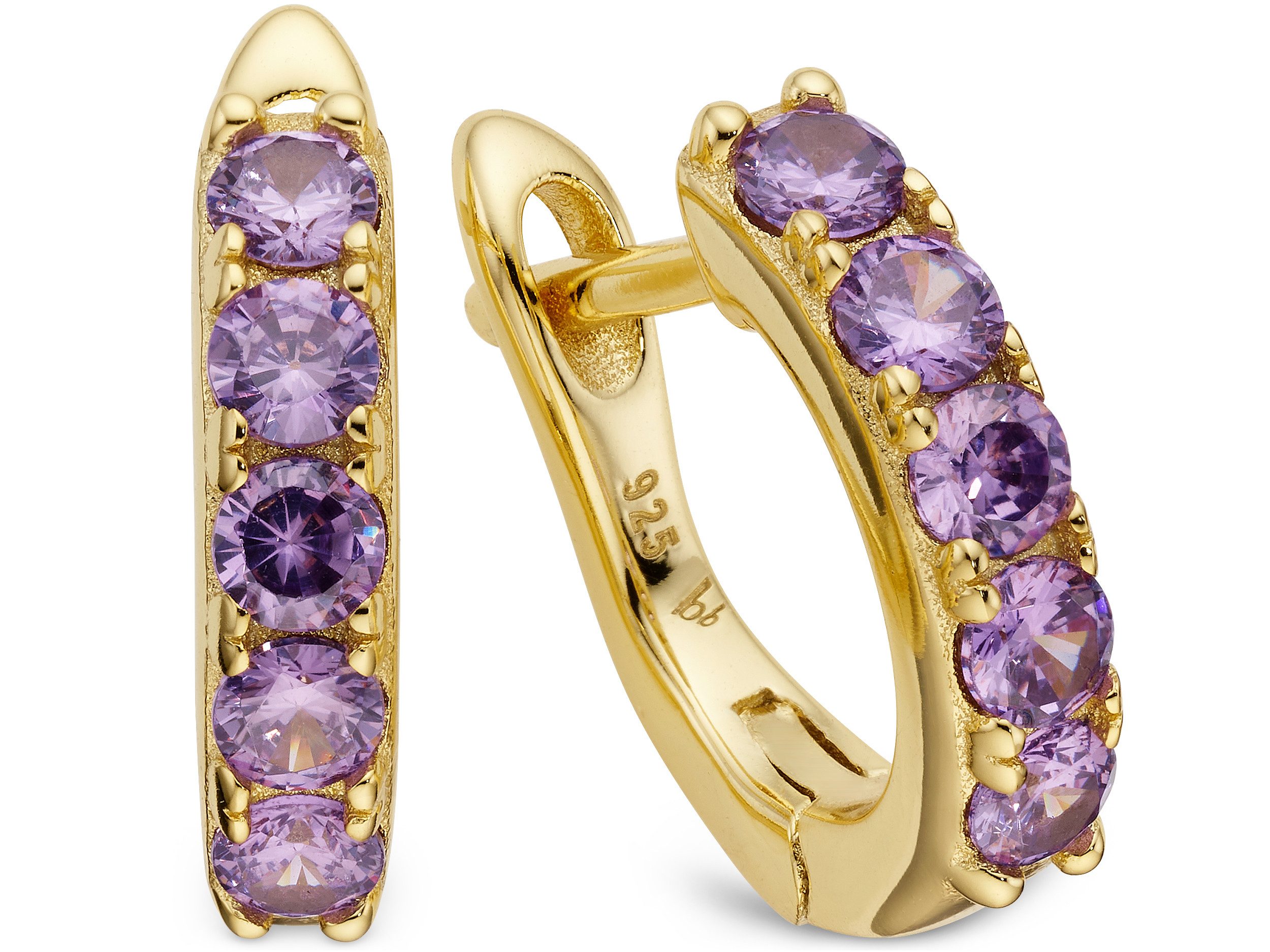 Bruno Banani Paar Creolen Creolen Silber gelbgoldfarben vergoldet mit Zirkonia amethystfarben, mit Zirkonia (synth)