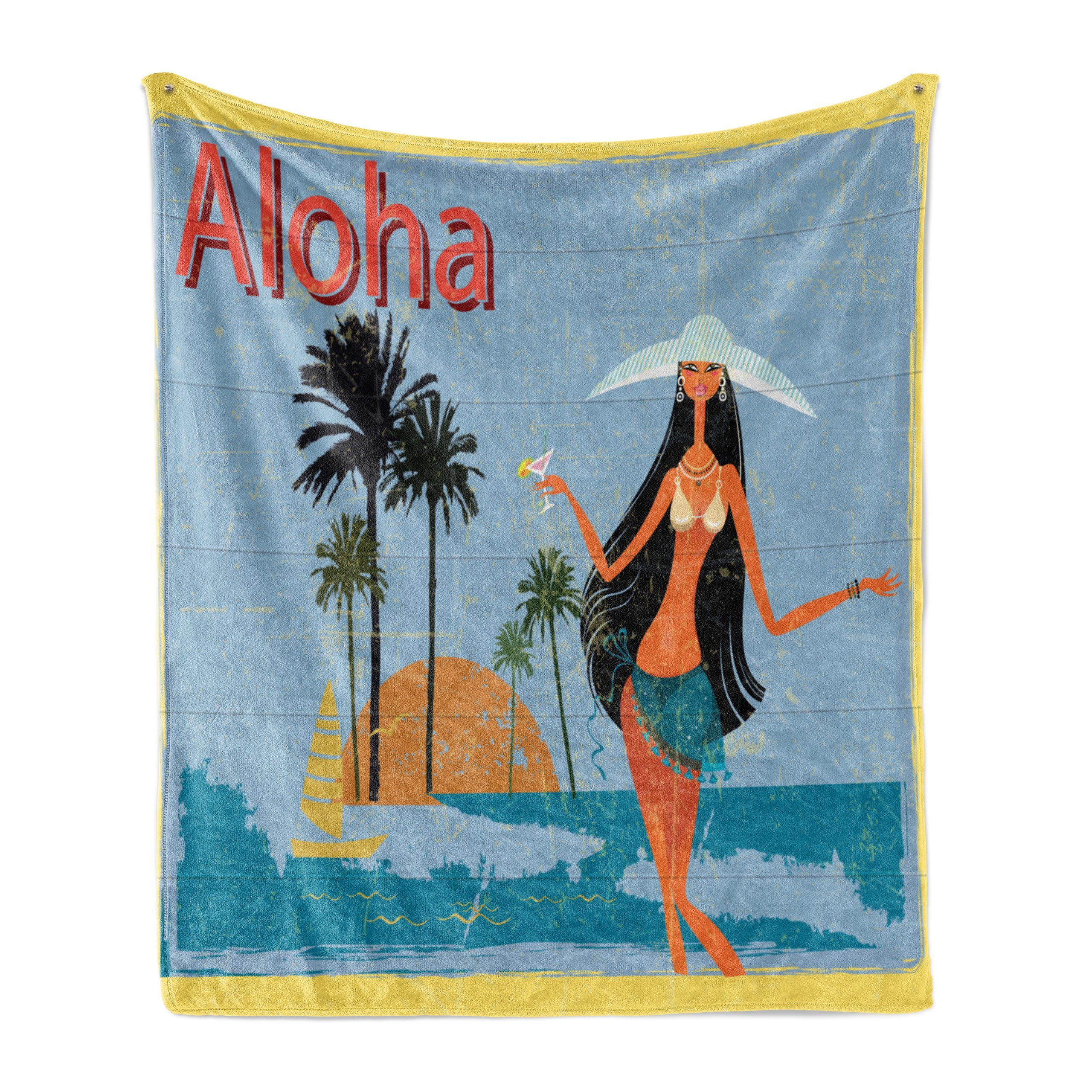 Wohndecke Gemütlicher Plüsch für den Innen- und Außenbereich, Abakuhaus, Aloha Brunette-Haar-Hawaii-Lady