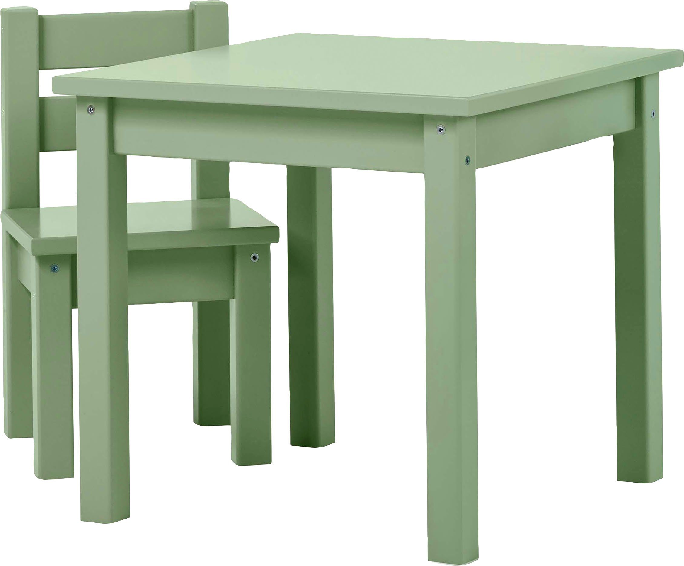 1 1 einem Farben, Hoppekids in Tisch, mit Stuhl), (Set, vielen MADS 2-tlg., grün Kindersitzgruppe, Stuhl Kindersitzgruppe
