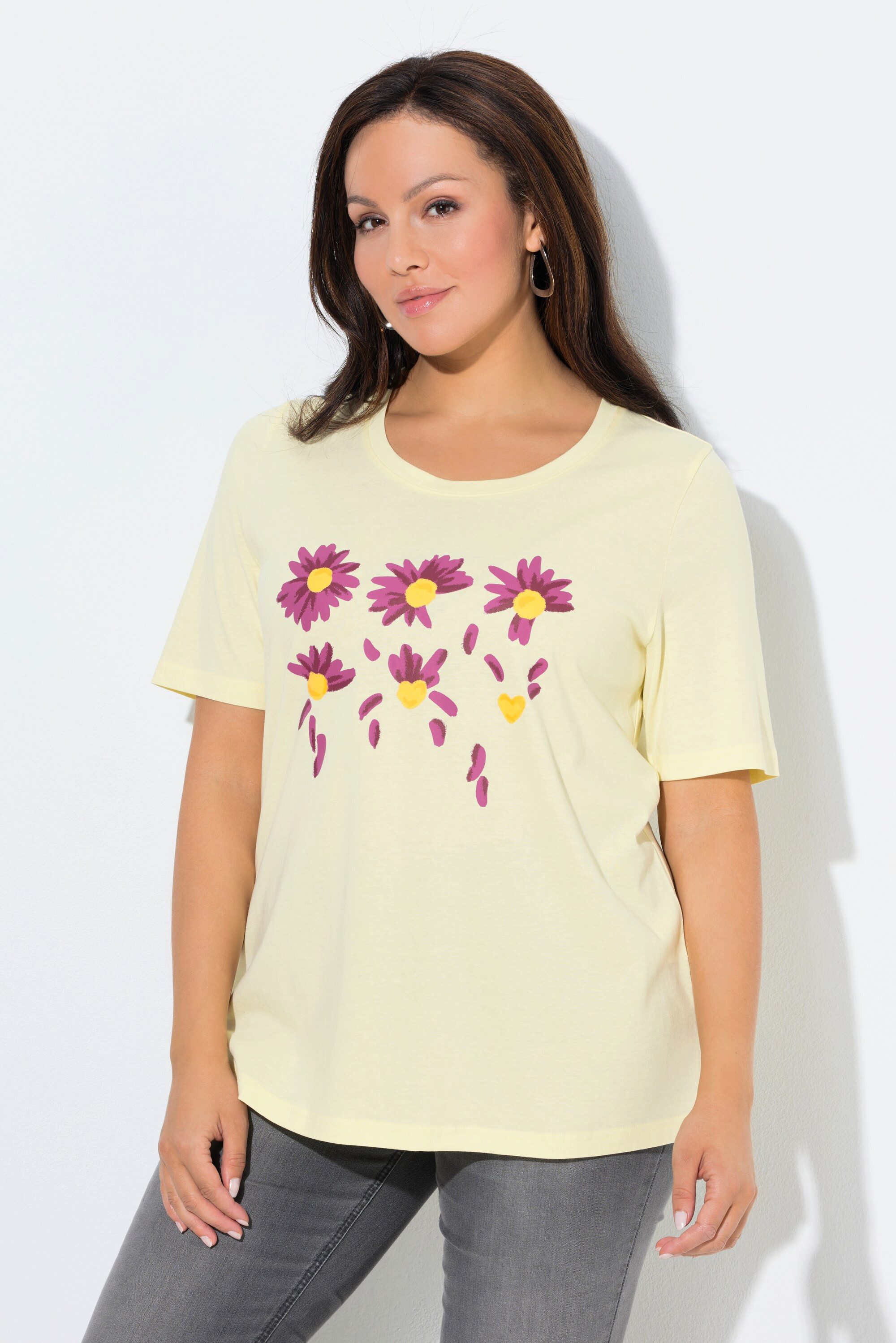 Ulla Popken T-Shirt T-Shirt Blüten Classic Rundhals Halbarm günstig online kaufen