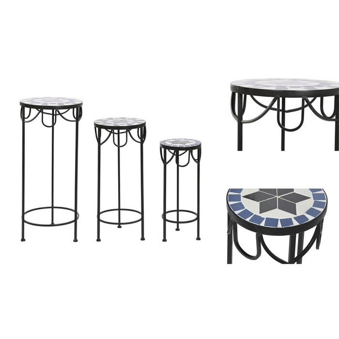 DKD Home Decor Esstisch Set mit 3 Tischen DKD Home Decor aus Keramik Schwarz Bunt schmiedeeise