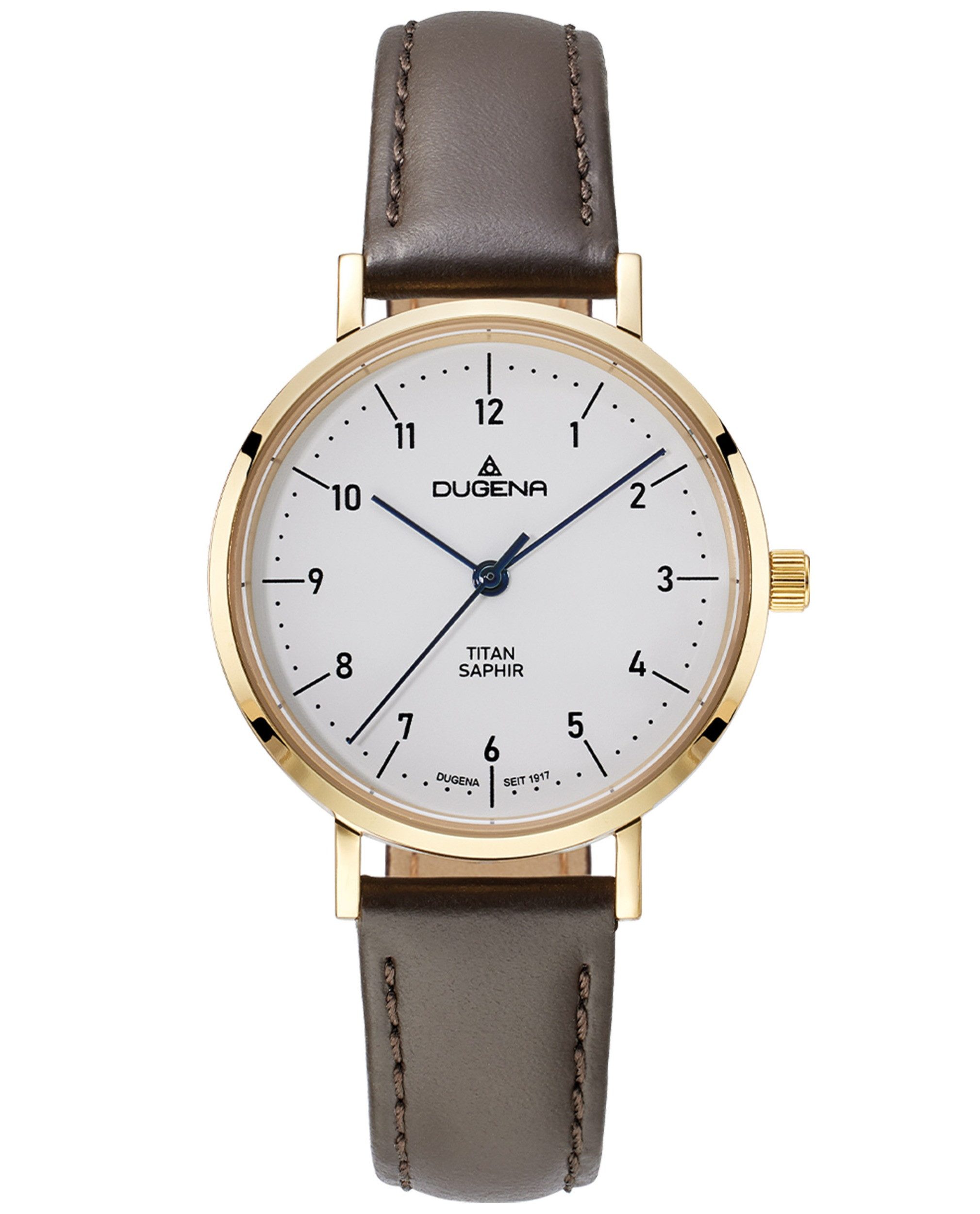 Dugena Titanuhr Dugena Damen-Uhr Stuttgart Quarz Titan Gold-Ton Leder-Band 4461219