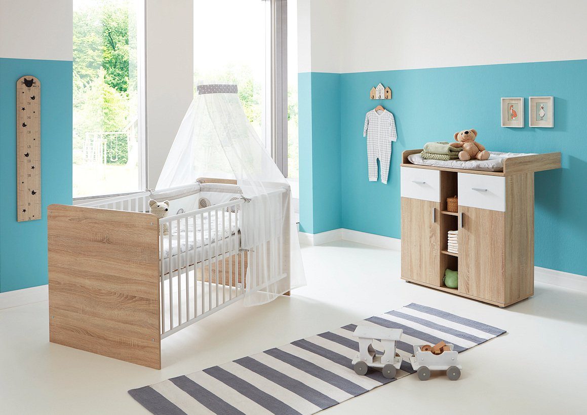 moebel-dich-auf Babyzimmer-Komplettset ELISA 5, (Babyzimmer Kinderzimmer,  Babybett + Wickelkommode), optional mit Matratze und Umbauseiten-Set