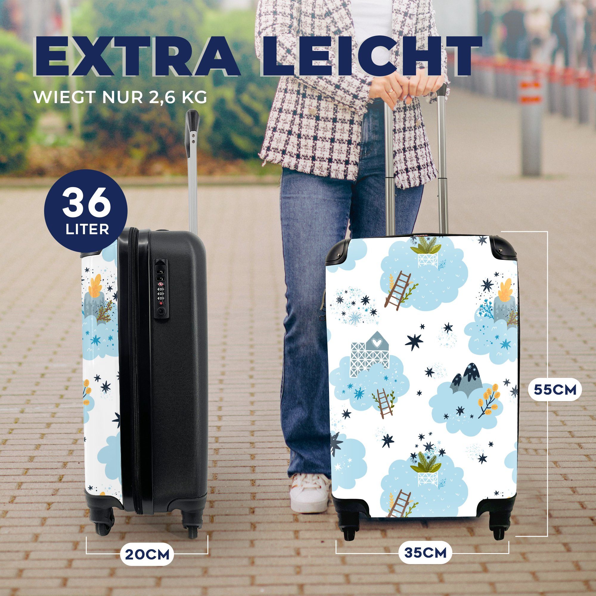 - Wolken Reisekoffer rollen, Trolley, 4 - Ferien, Leiter, für mit Design MuchoWow Rollen, Reisetasche Handgepäckkoffer Handgepäck