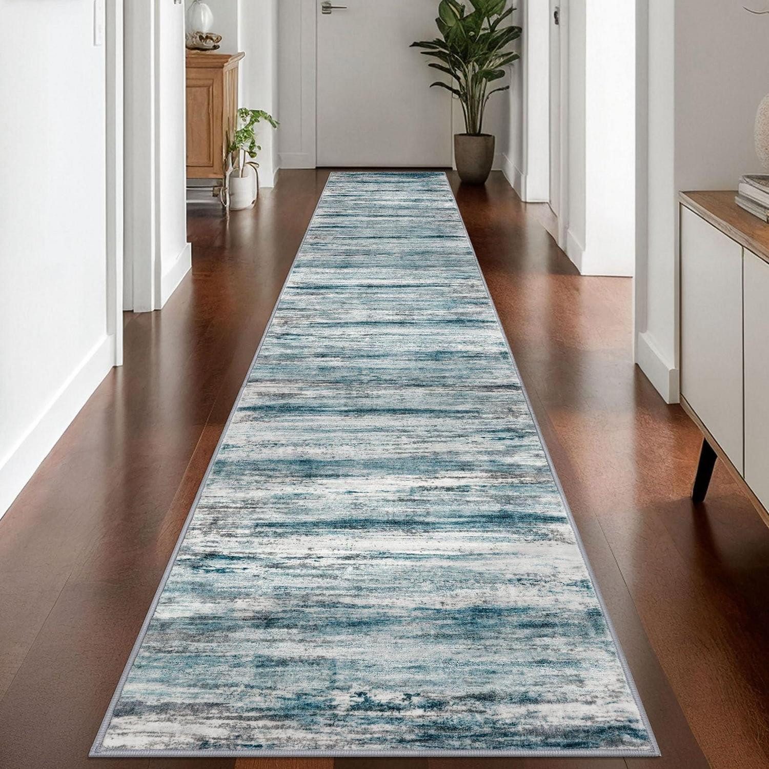LuxusKollektion Läufer Teppichläufer Abstrakt Blau 80 x 427cm, rechteckig, Höhe: 5 mm