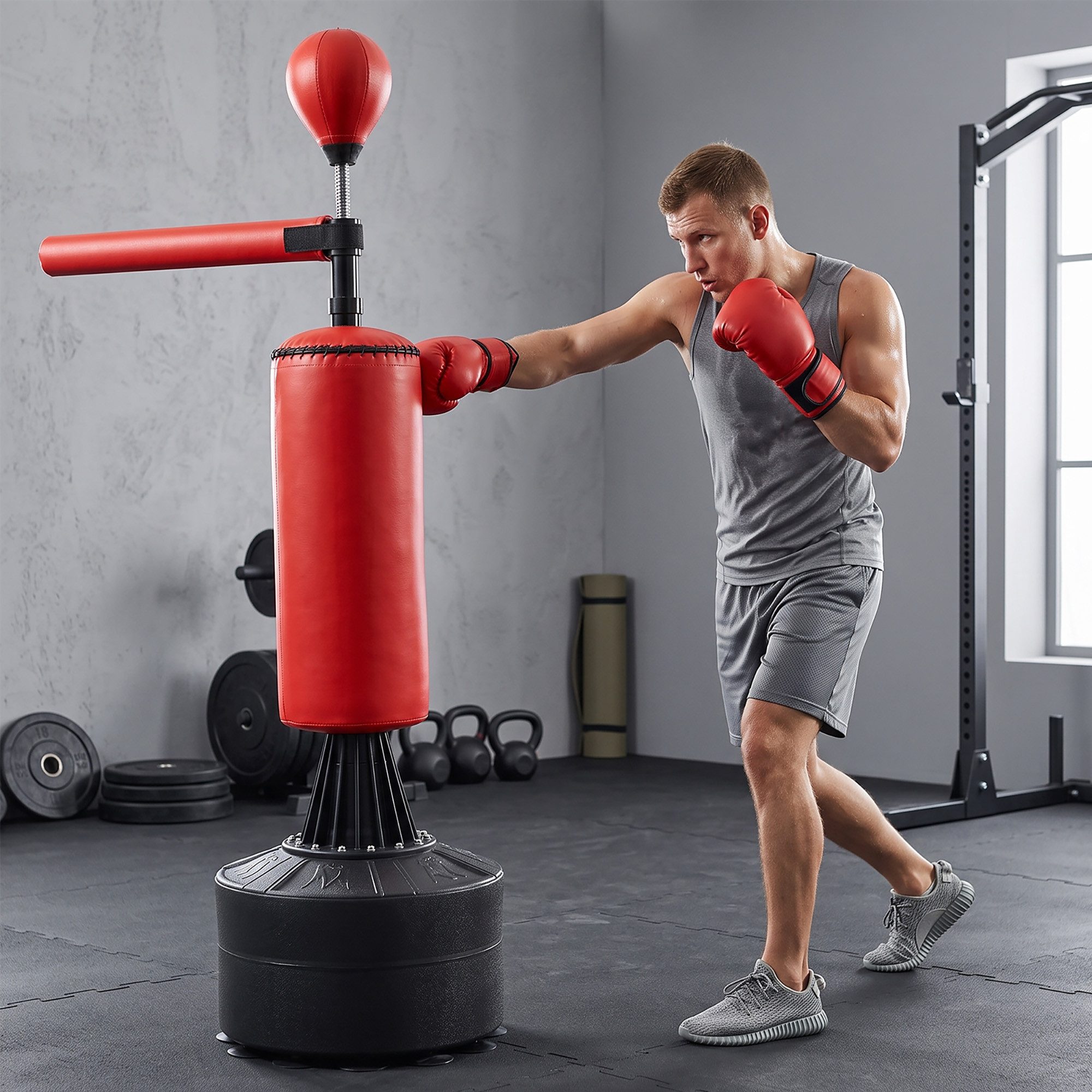 HOMCOM Standboxsack Boxsack stehend 155-205cm mit Speedball Kickboxsack (Boxing Trainer, 1-tlg., Boxpartner), Geeignet für Profis und Anfänger Schwarz