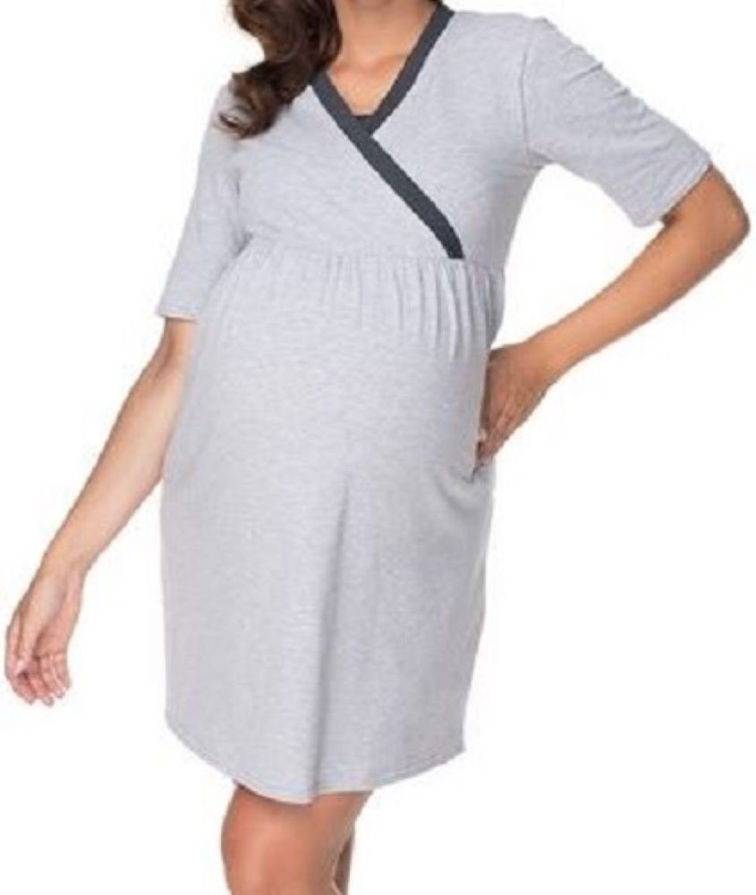 Nachthemd 2tlg. PeeKaBoo Umstandsnachthemd Bademantel Stillen Schwangerschaft hellgrau/grau