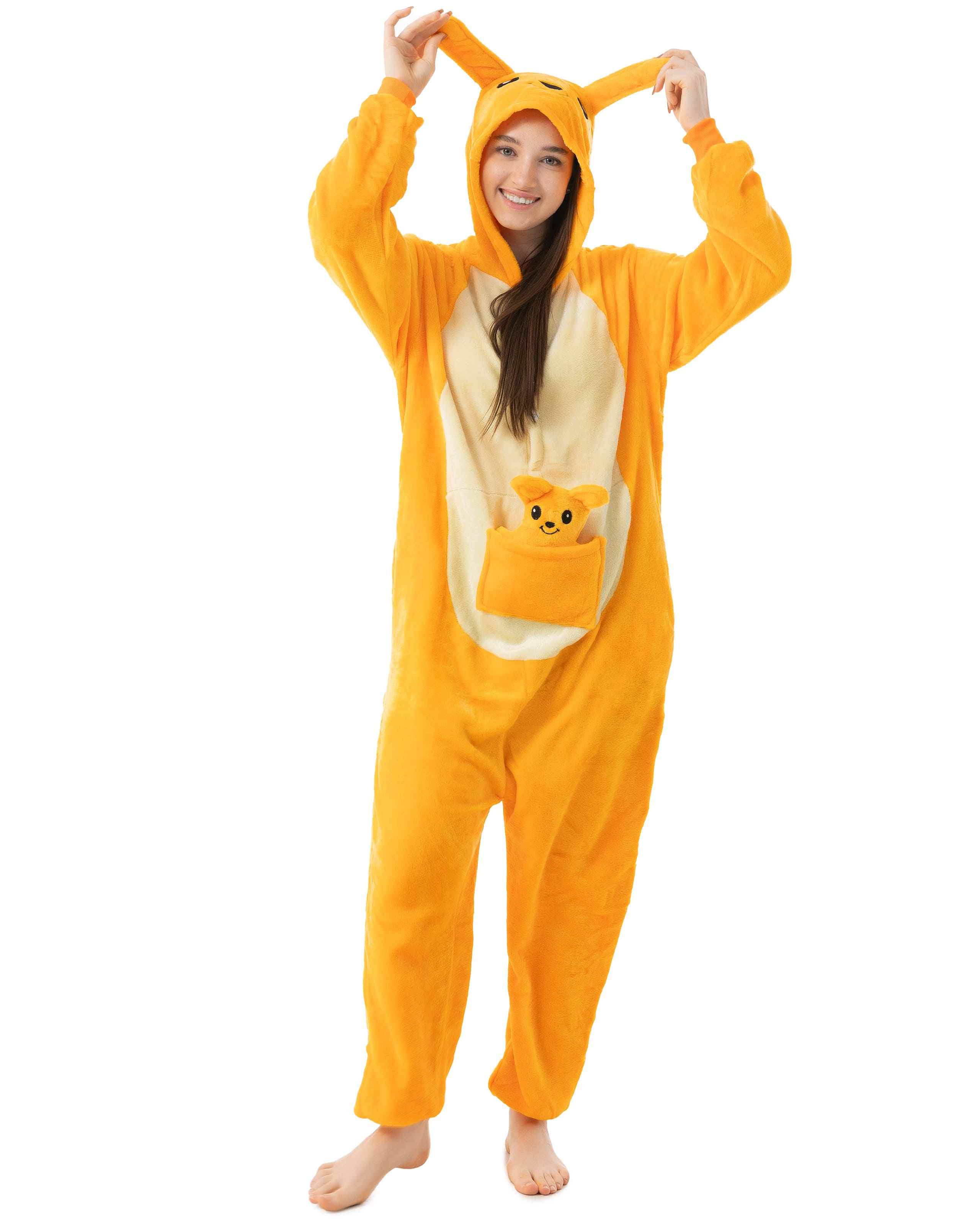 Katara Partyanzug Zoo Wilde Tiere Jumpsuit Kostüm Erwachsene S-XL, Karneval - Kostüm, Kigurumi - Kangaroo Orange M (155-165cm)