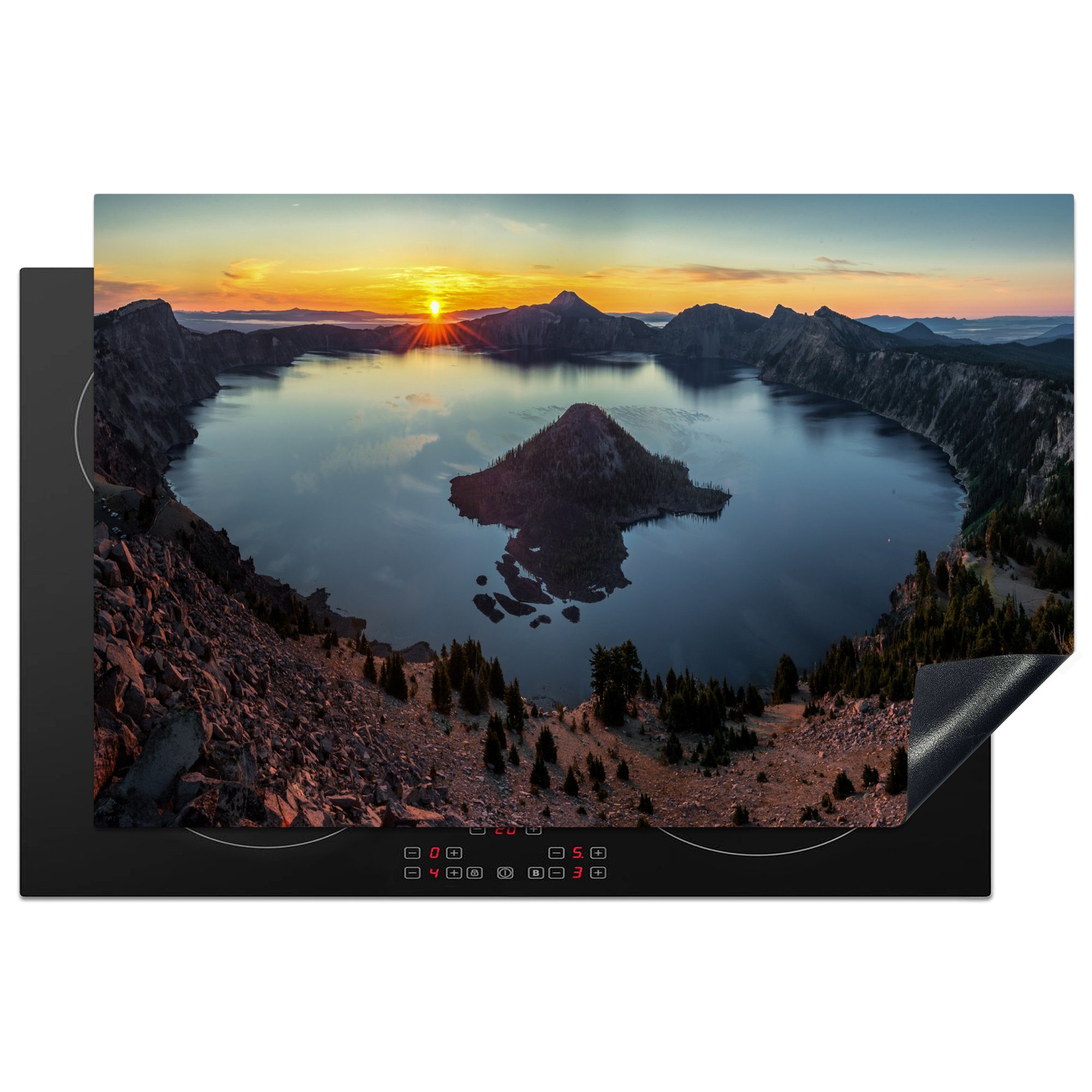 MuchoWow Herdblende-/Abdeckplatte Sonnenuntergang im Crater Lake National Park in den USA, Vinyl, (1 tlg), 81x52 cm, Induktionskochfeld Schutz für die küche, Ceranfeldabdeckung