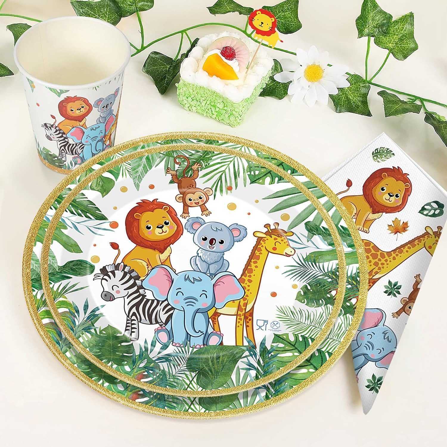 POPOLIC Einweggeschirr-Set 134 Stück Dschungel Safari Partygeschirr Set (1-tlg), 25 Personen, Kindergeburtstag Geburtstag Deko Wild One Partyzubehör Babyparty S – Bild 4 von 5