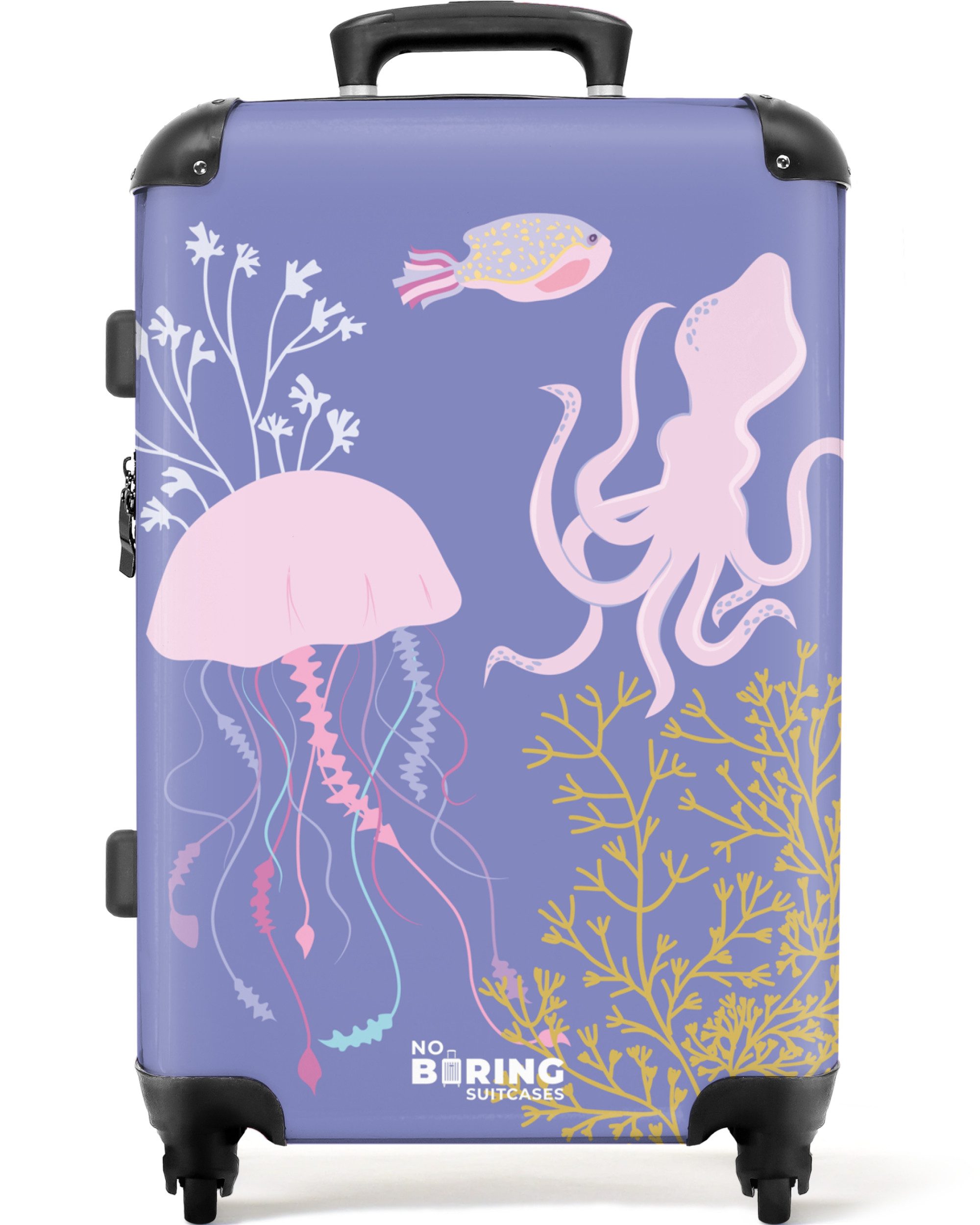 NoBoringSuitcases.com© Hartschalen-Trolley Lila mit Meerestieren 67 günstig online kaufen