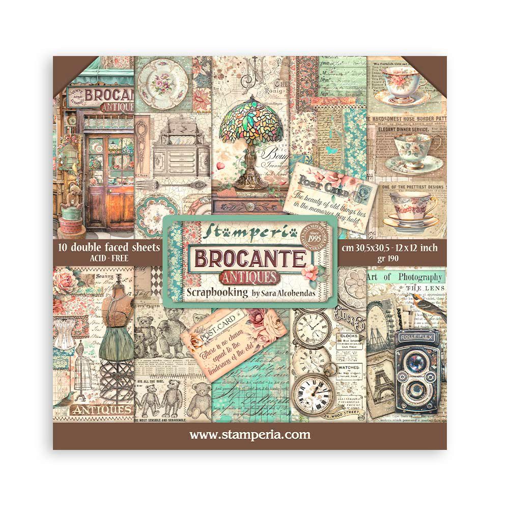 Motivpapier Scrapbook-Block Brocante Antiques