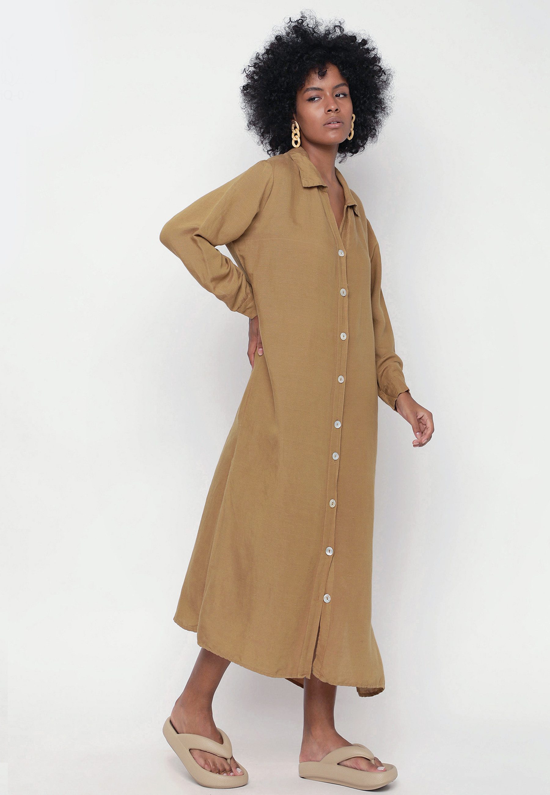 YC Fashion & Style Blusenkleid Blusenkleid aus 100% Leinen ...