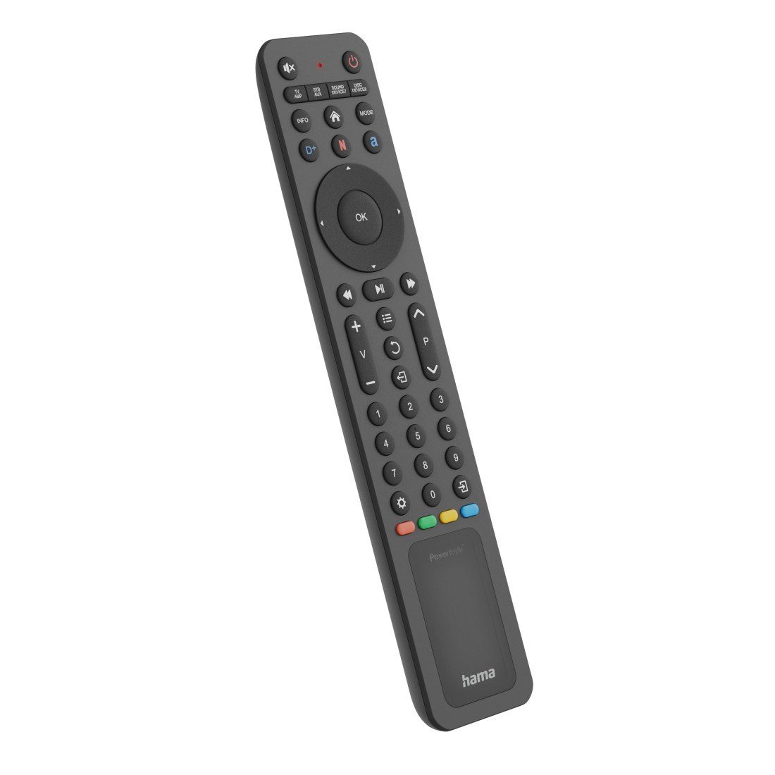 Hama Universal-Fernbedienung für TV- und AV-Geräte mit Solaraufladung Universal-Fernbedienung (8-in-1, Solaraufladung, Lernfunktion, steuert bis zu 8 Geräte, Streamingtasten)