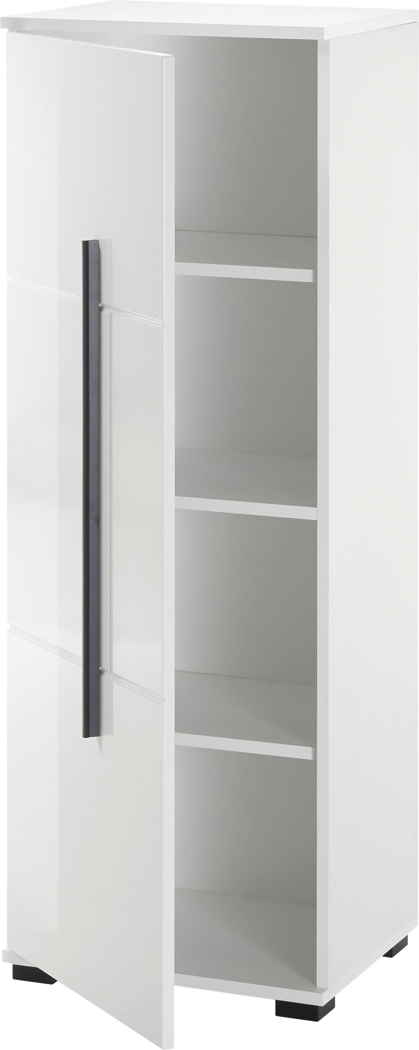 Home affaire Midischrank Cantara, Badschrank in Hochglanz Weiß, Schrank im modernen Design mit schwarzen Griffen, ausreichend Stauraum