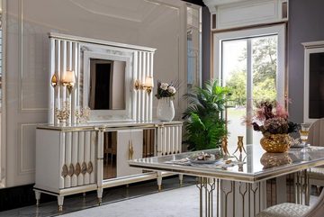JVmoebel Anrichte Esszimmer Set Weiß Anrichte Spiegel Modern Luxus Design Elegantes