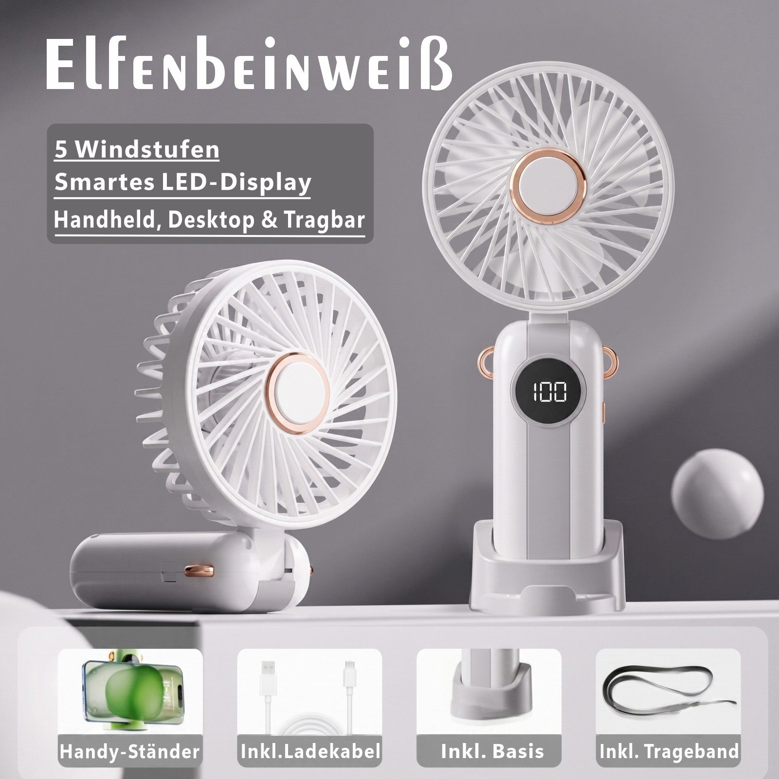 Solarandmore Handventilator Handventilator,Tragbarer Ventilator,Mini Ventilator,Tischventilator, USB wiederaufladbar,Faltbar,Reisen,Sommer,Geschwindigkeitsstufen,leise