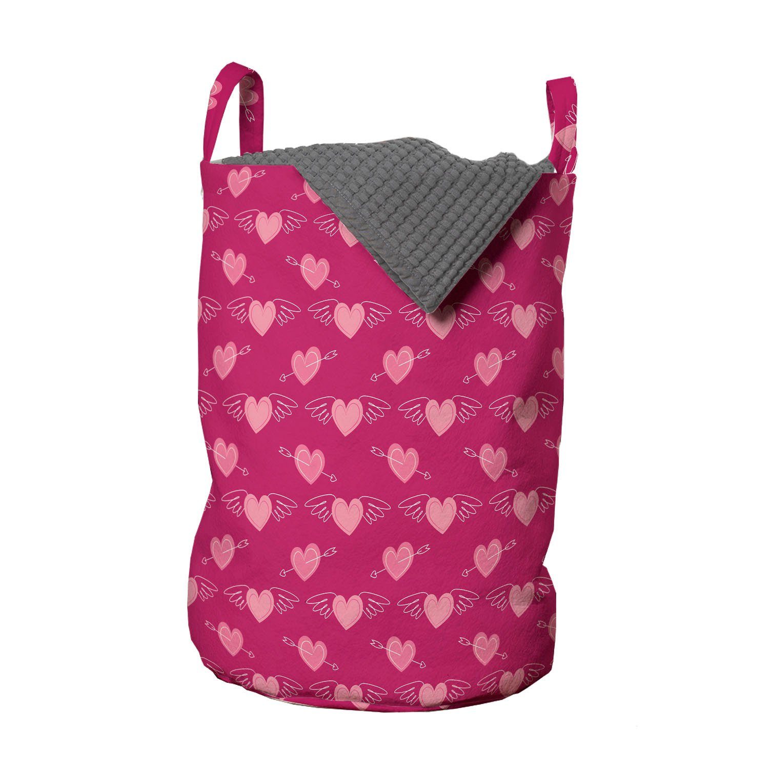 Abakuhaus Wäschesäckchen Wäschekorb mit Griffen Kordelzugverschluss für Waschsalons, Herzen Doodle Pink Love