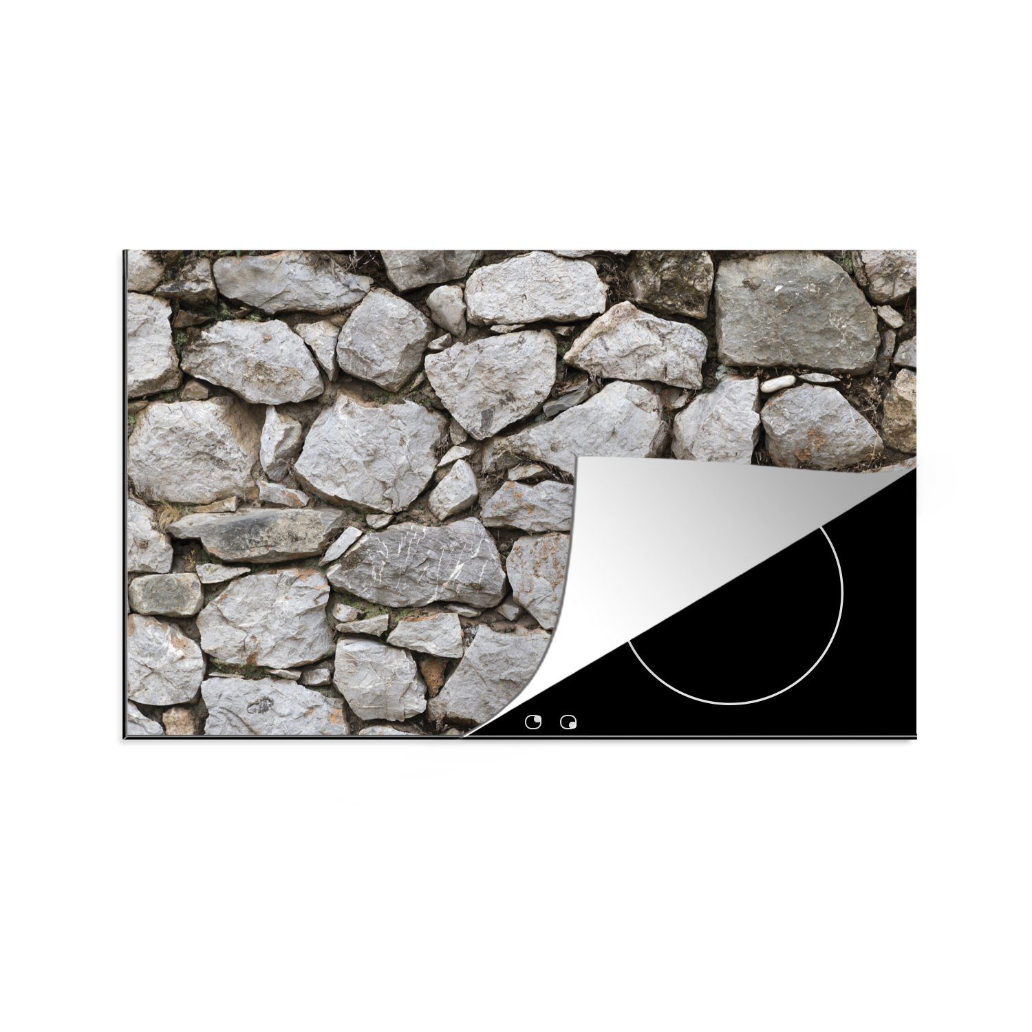 MuchoWow Herdblende-/Abdeckplatte Steinmauer mit kleinen tlg), Steinen, Vinyl, für Arbeitsplatte (1 großen küche cm, 83x51 Ceranfeldabdeckung, und