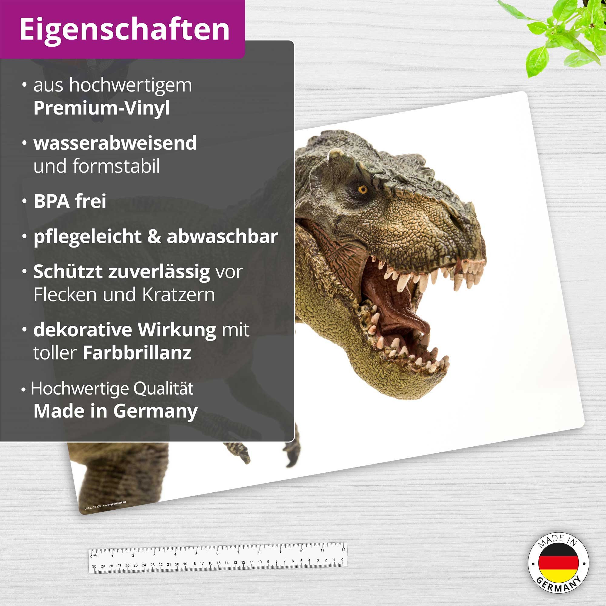 cover-your-desk.de Schreibtischunterlage – “Dinosaurier Tyrannosaurus“ – aus Premium Vinyl – Made in Germany, (1 tlg)