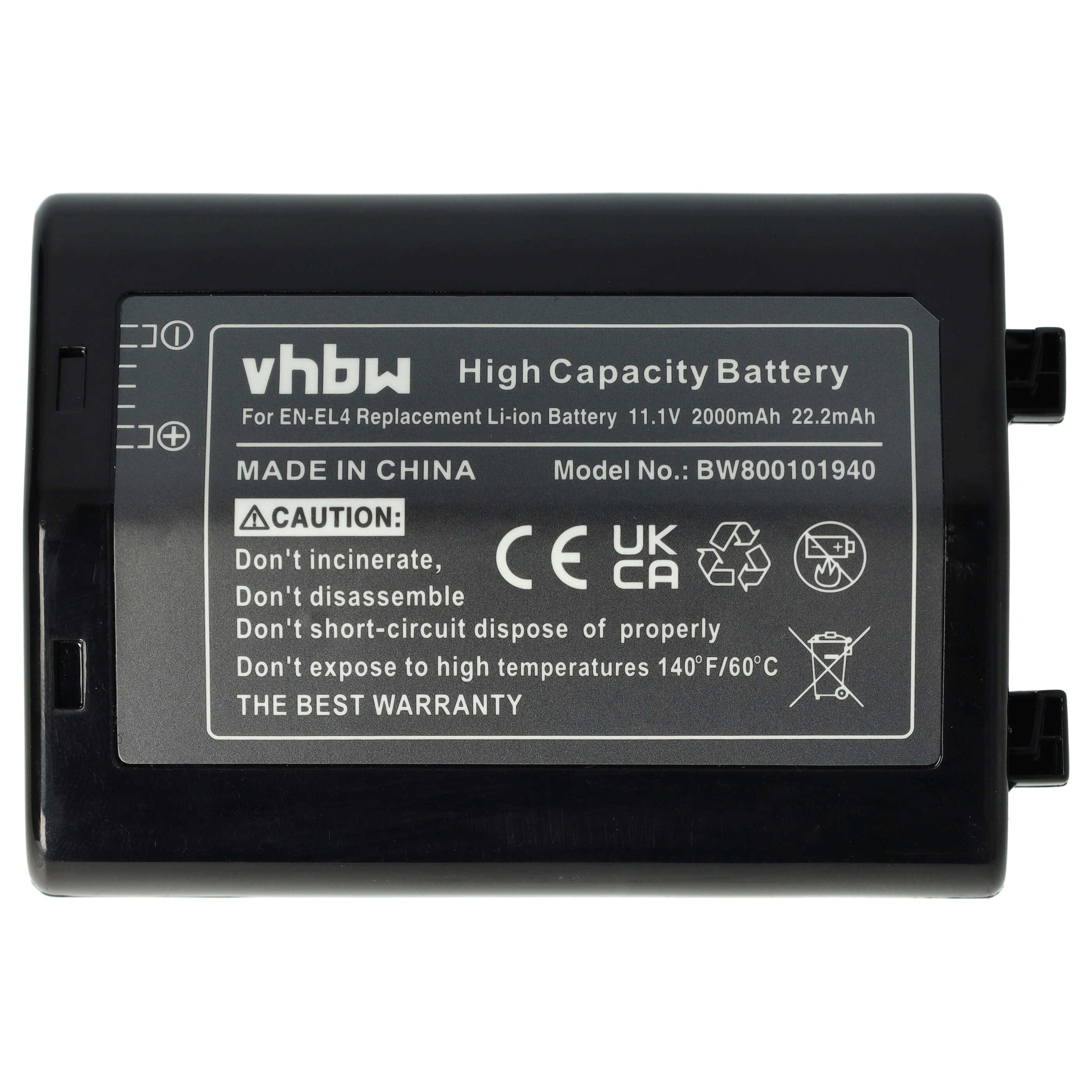 vhbw kompatibel mit Nikon D3, D3X, D2H, D2X, D2Hs, F6, D2Xs Kamera-Akku Li-Ion 2000 mAh (11,1 V)