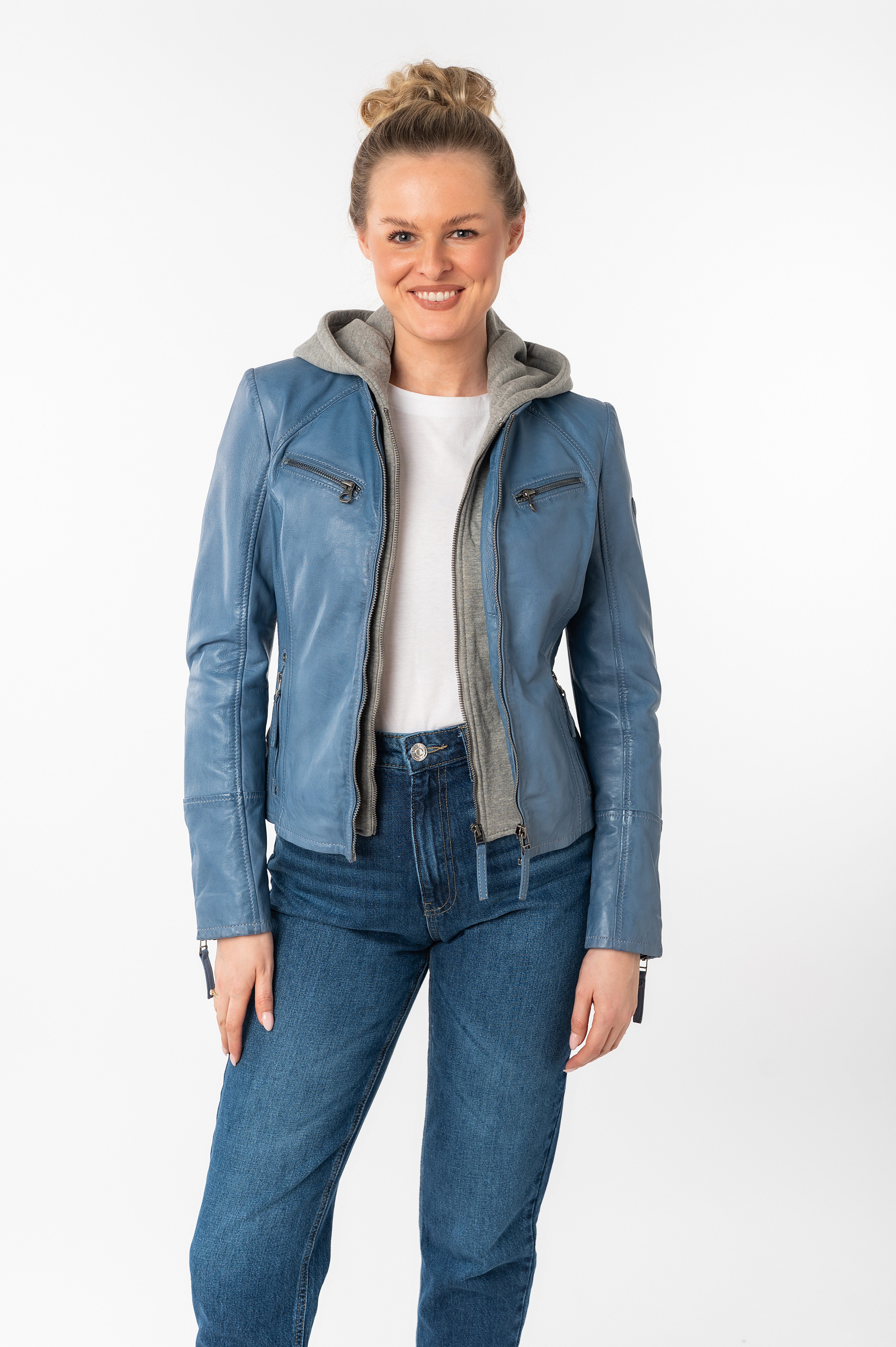 Mauritius Lederjacke NOLA Two-in-One Style - mit abnehmbarer Jersey-Kapuze – Bild 4 von 5