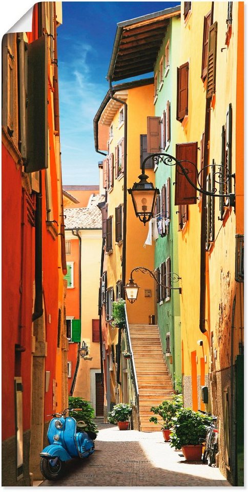 Artland Wandbild Altstadtgasse Riva del Garda, Architektonische Elemente (1  St), als Leinwandbild, Wandaufkleber oder Poster in versch. Größen