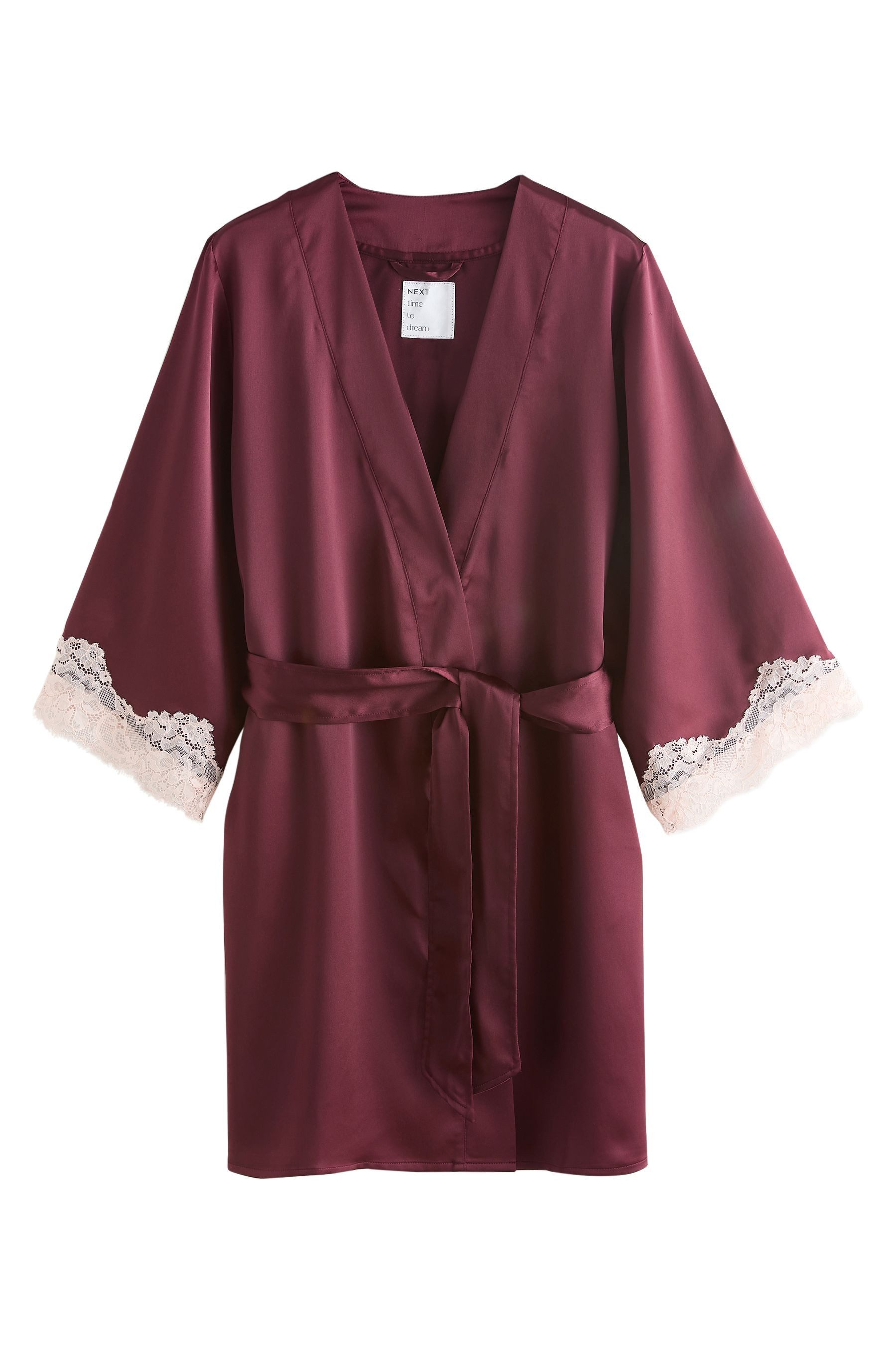 Next Damenbademantel Morgenmantel aus Satin mit Spitzendetail, Polyester (recycelt), Elasthan