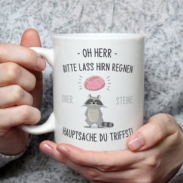 GRAVURZEILE Tasse mit Spruch - Herr lass Hirn regnen!, Farbe: Weiß