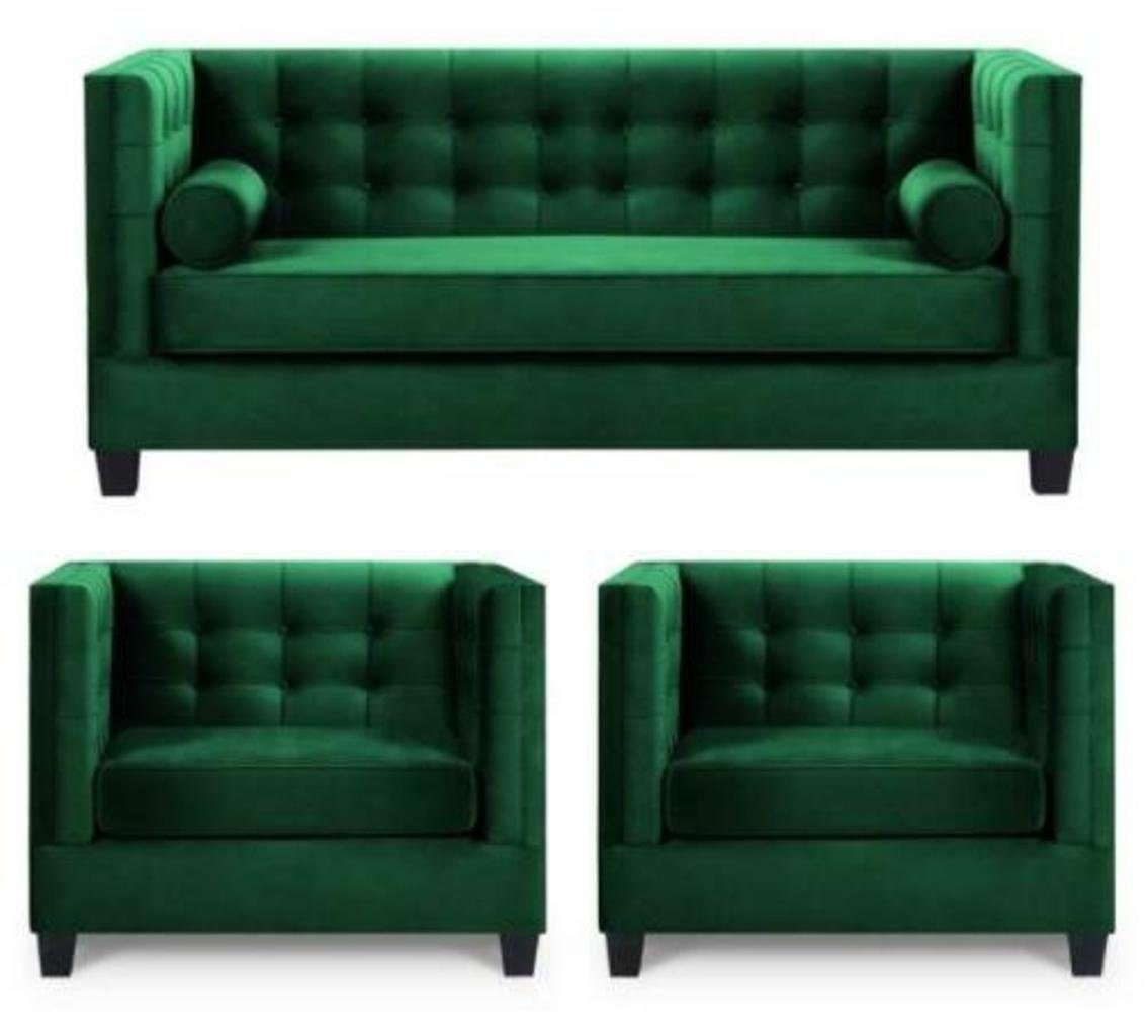 JVmoebel Sofa Grüne Sofagarnitur Polster in Set, Samt 3tlg. Couchen Couch Made 3+1+1 Europe