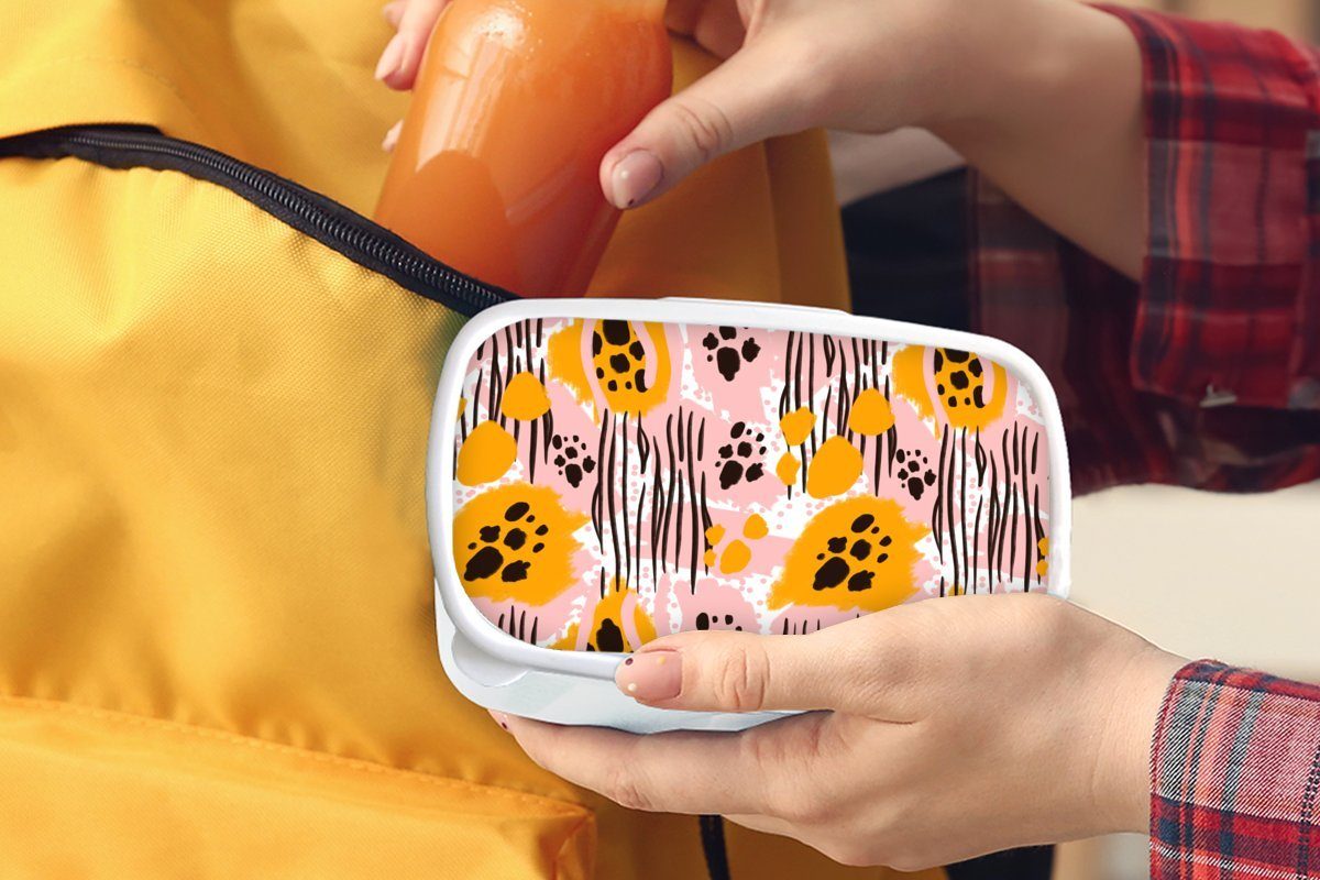 MuchoWow Lunchbox Orange Jungs - und für und für Brotbox Brotdose, Kunststoff, Kinder Erwachsene, Abstrakt, weiß Rosa - (2-tlg), Mädchen