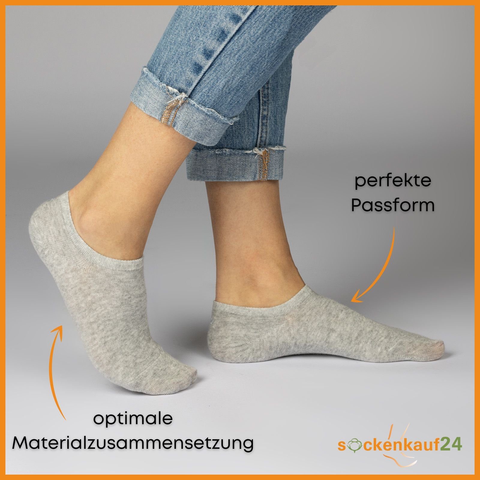 sockenkauf24 Sneakersocken 10 Paar 16805 unsichtbare Socken - Füßlinge (Grau, kurze Damen & Herren mit 39-42) WP Verrutschen gegen Silikonpad