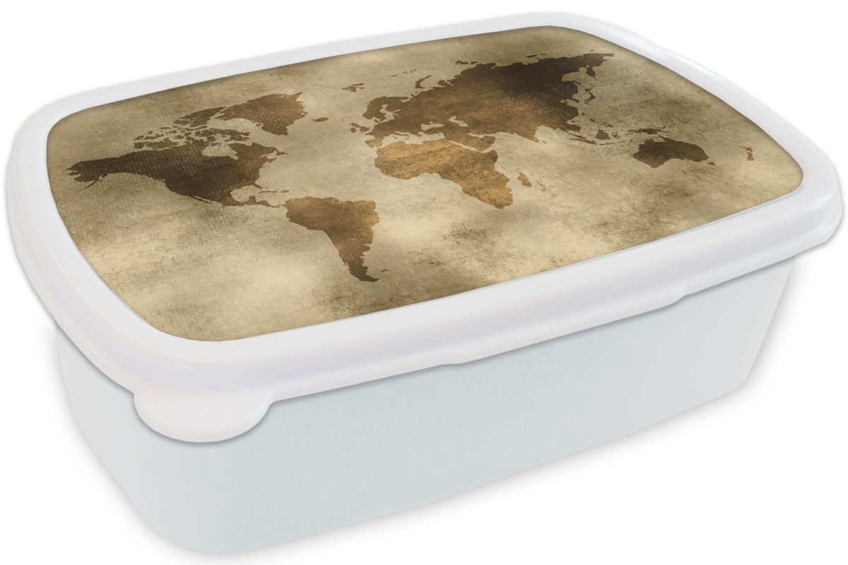 Lunchbox für und Brotdose, Kunststoff, weiß Weltkarte Erwachsene, - Jungs und Muster, Mädchen MuchoWow Aquarell Brotbox (2-tlg), für - Kinder