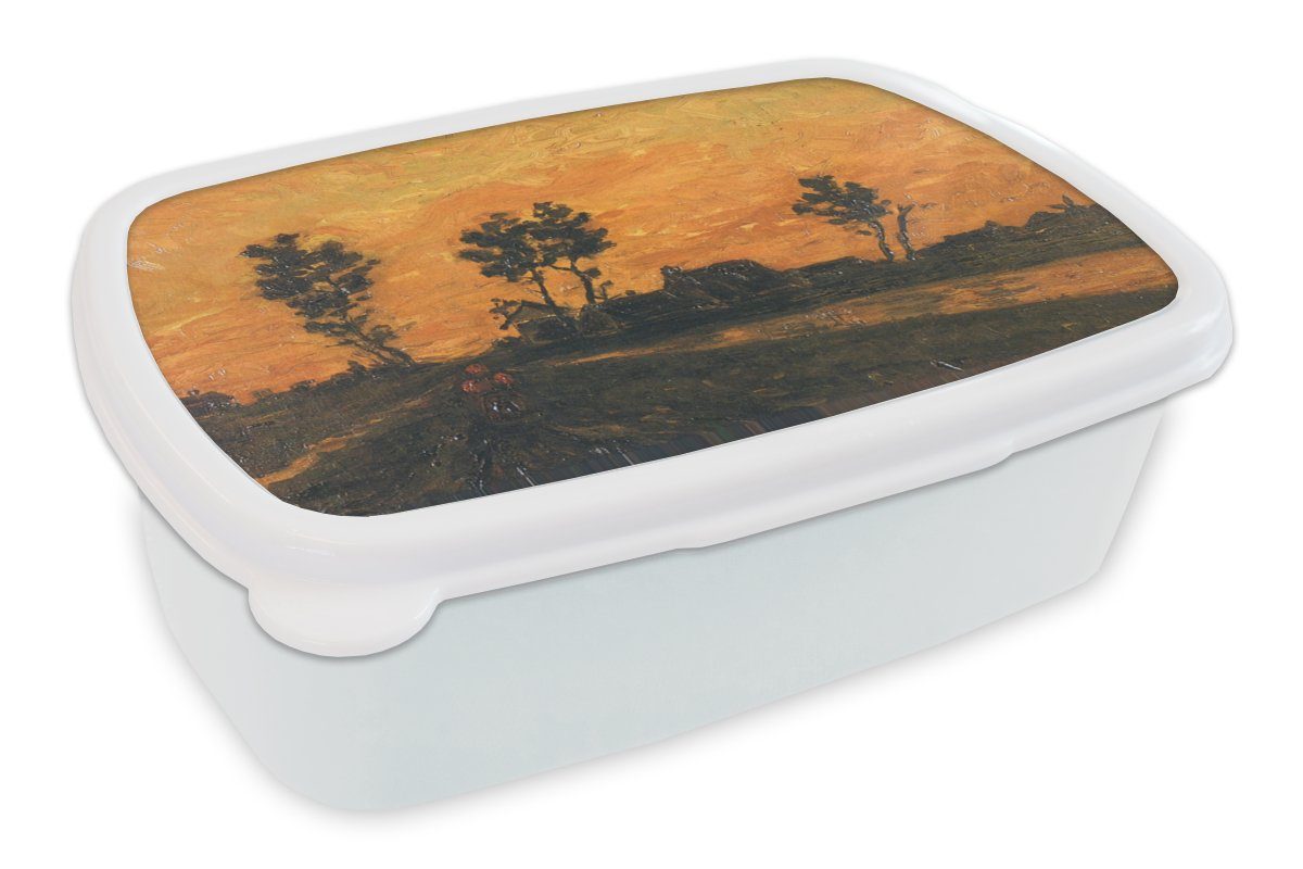 MuchoWow Lunchbox Landschaft bei Sonnenuntergang - Vincent van Gogh, Kunststoff, (2-tlg), Brotbox für Kinder und Erwachsene, Brotdose, für Jungs und Mädchen weiß